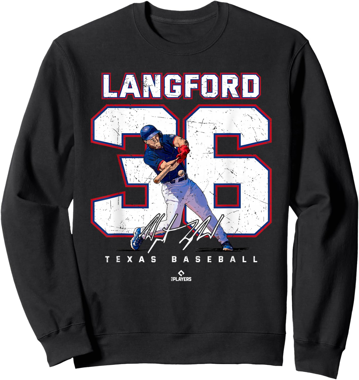 Number and Portrait Wyatt Langford Texas MLBPA Sweatshirt - Sweatshirt | Black
