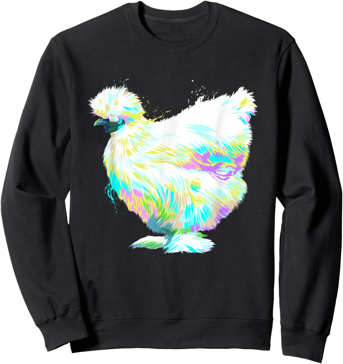 Colorful Splash Silkie Chicken Sweatshirt - Sweatshirt | Black