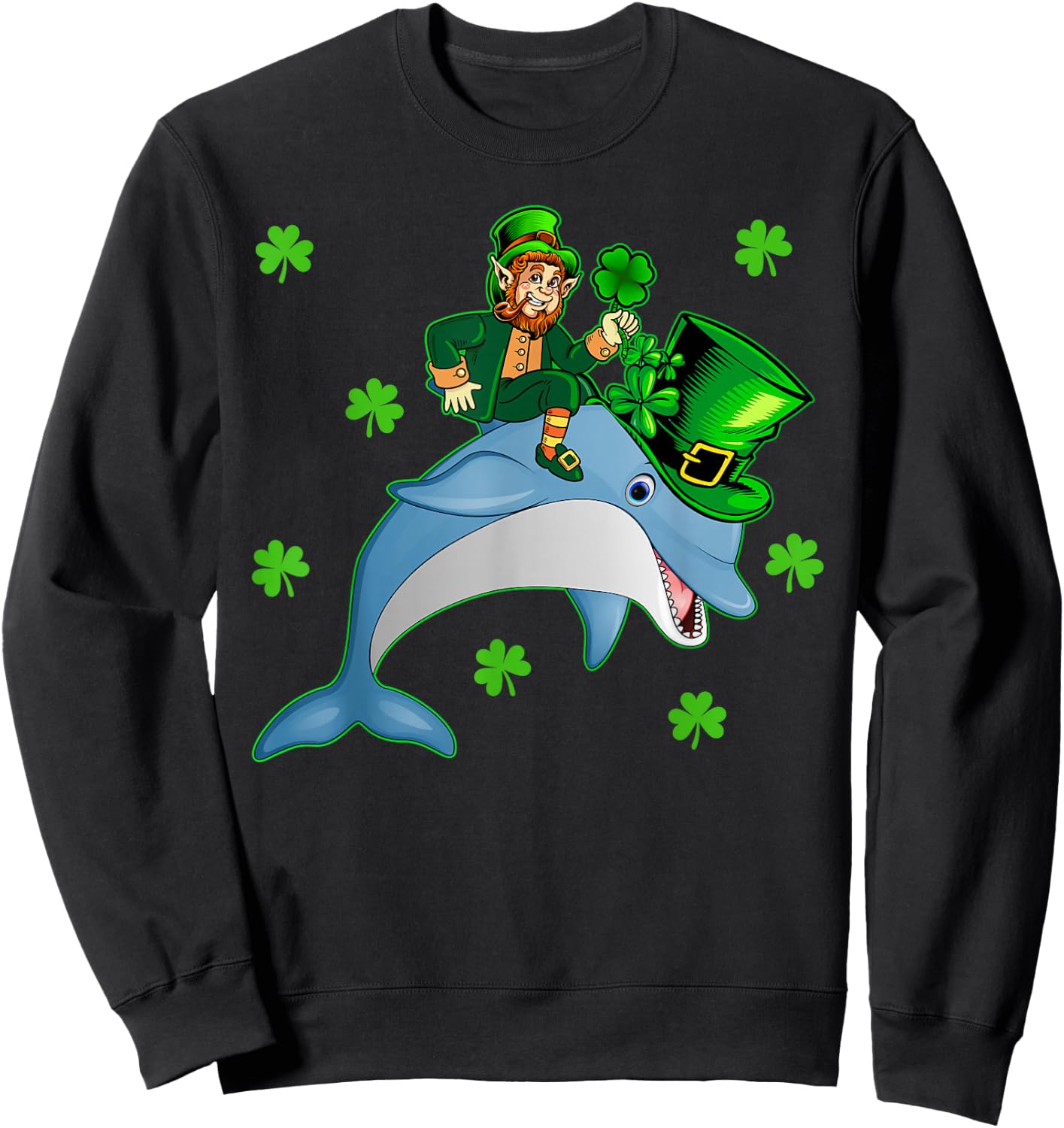 Lucky Dolphin Leprechaun Riding Dolphin St. Patrick's Day Sweatshirt - Sweatshirt | Black