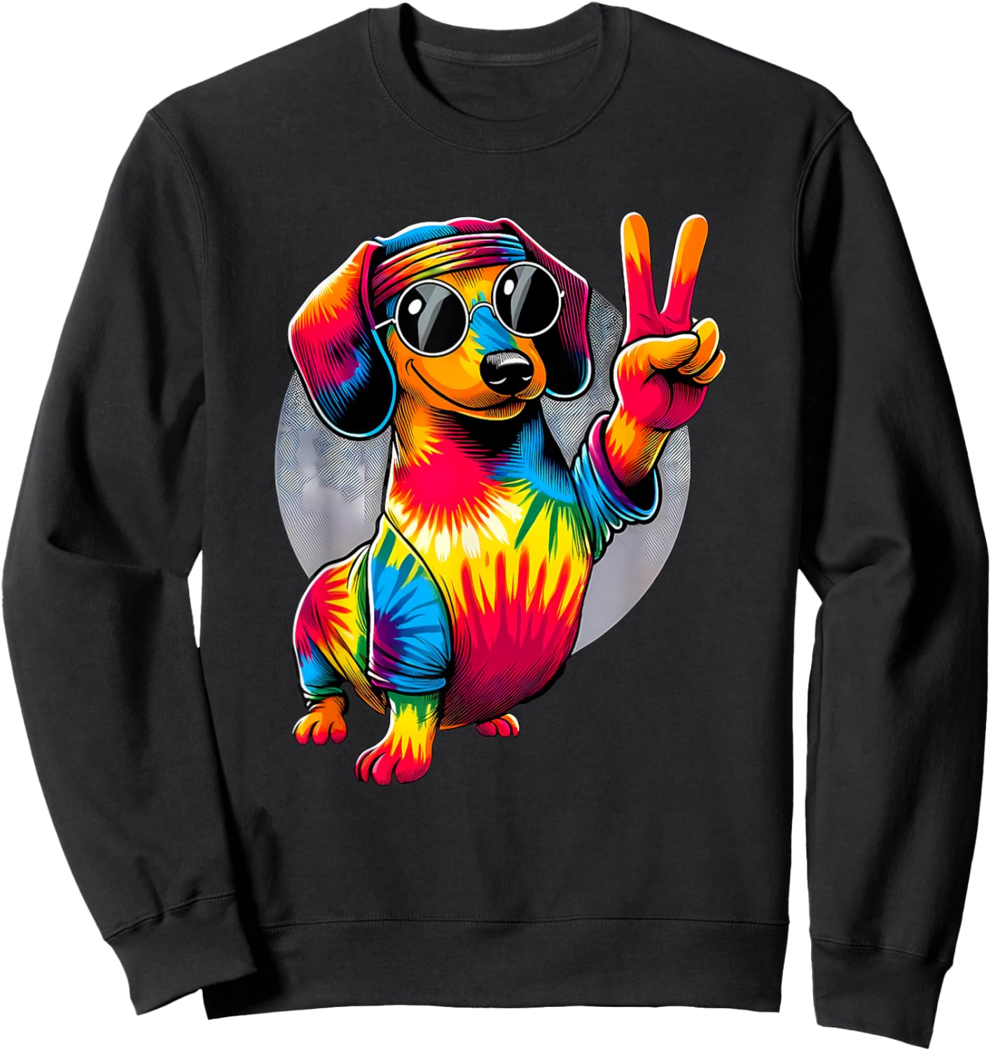 Peace Sign Tie Dye Weiner Dachshund Dog Women Kids Sweatshirt - Sweatshirt | Black