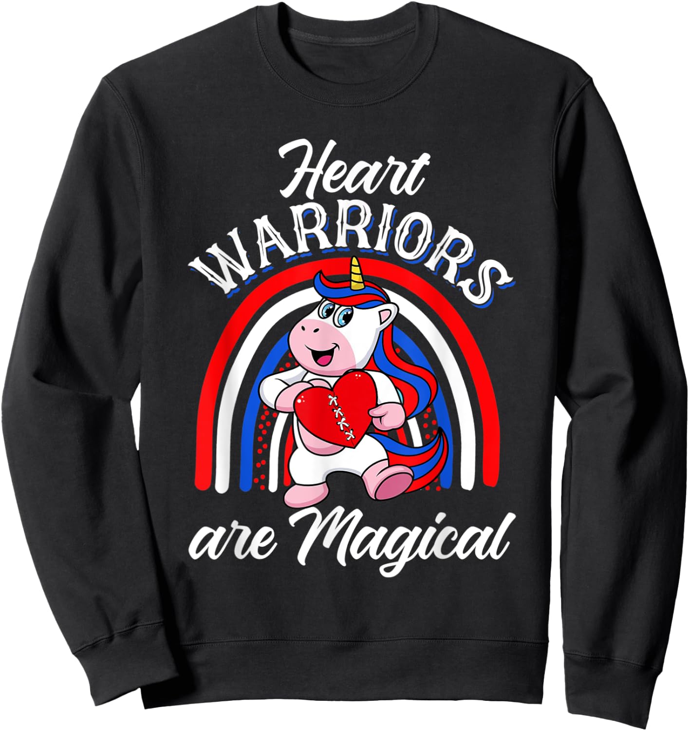 Heart Warrior Rainbow Magical Unicorn Red And Blue Gifts Sweatshirt - Sweatshirt | Black