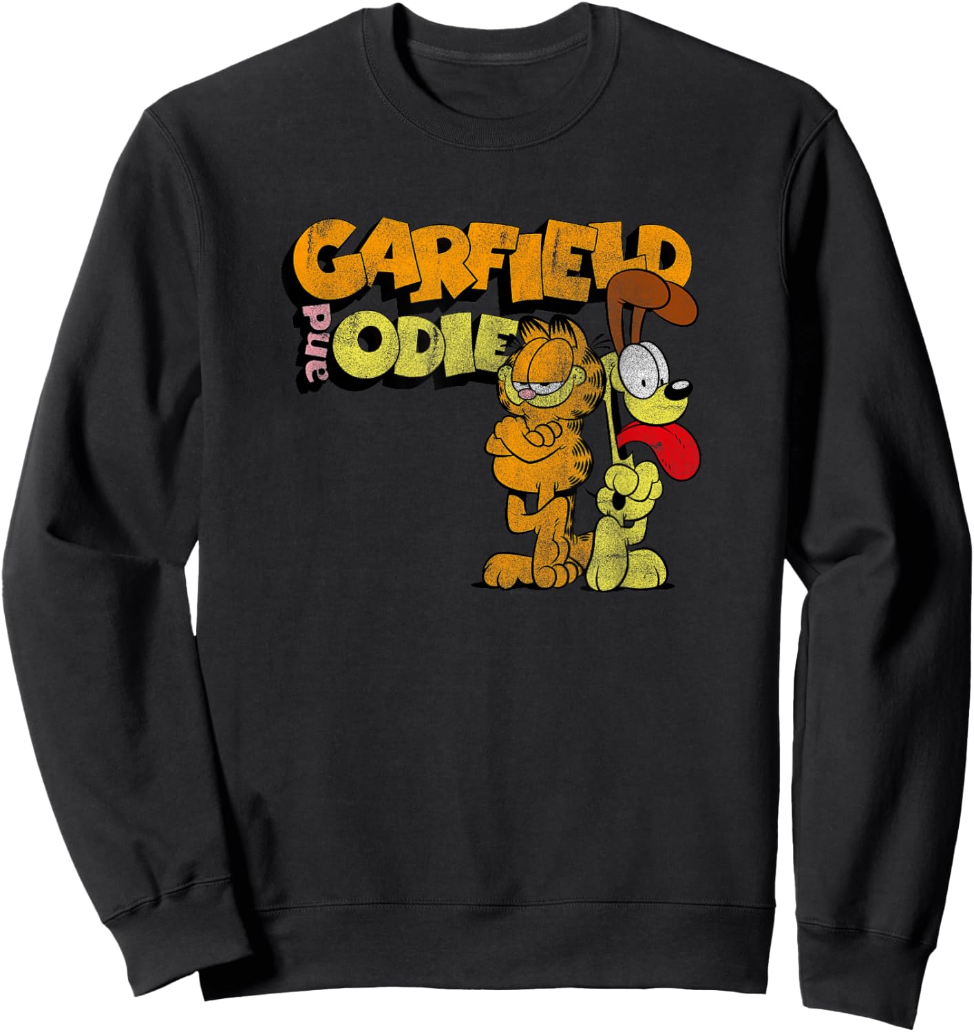 Garfield Distressed Garfield and Odie Cartoon Cat Sweatshirt - Sweatshirt | Black