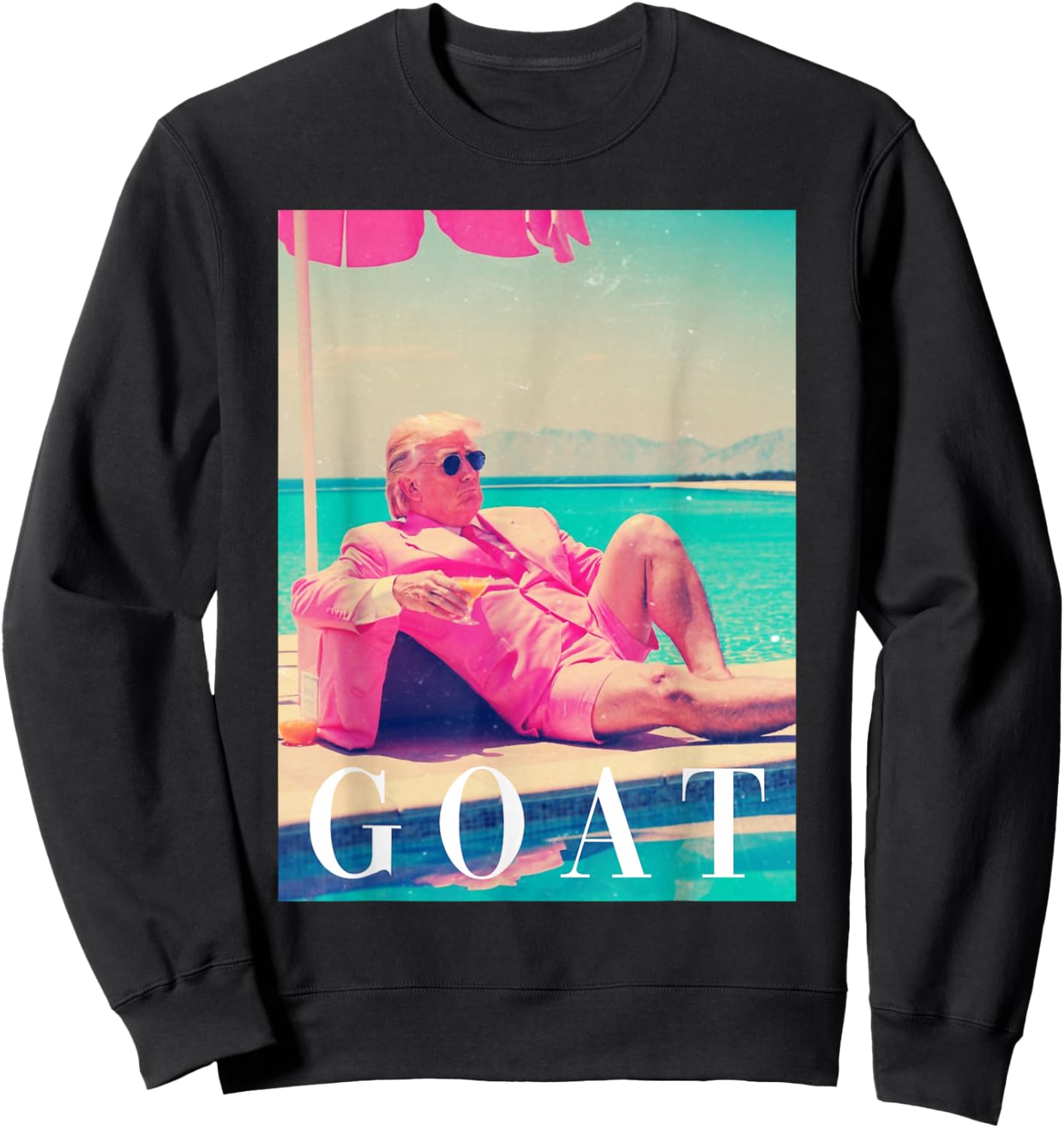 Trump GOAT Shirt Summer 2024 Retro Funny Pink Donald Trump Sweatshirt - Sweatshirt | Black