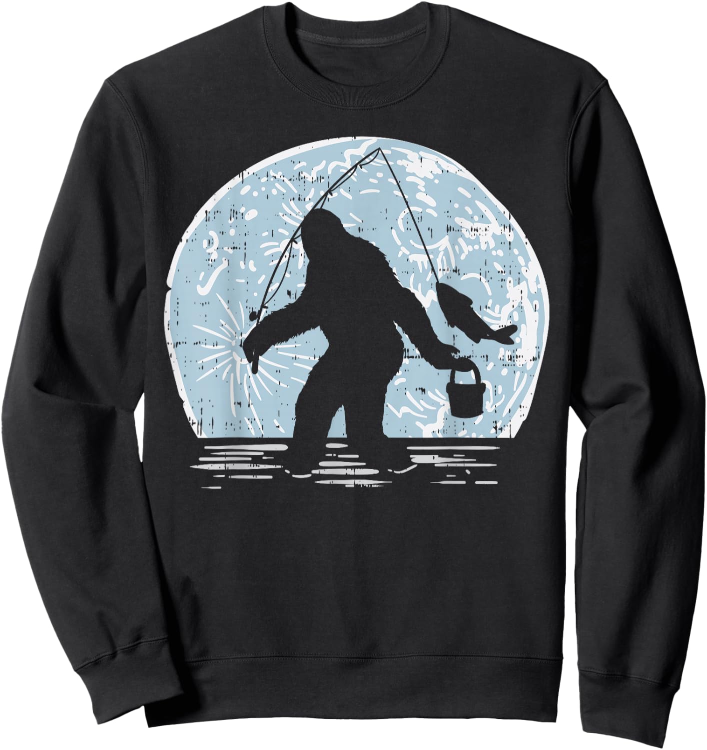 Bigfoot Sasquatch Fishing Moon Funny Fisherman Angler Gift Sweatshirt - Sweatshirt | Black