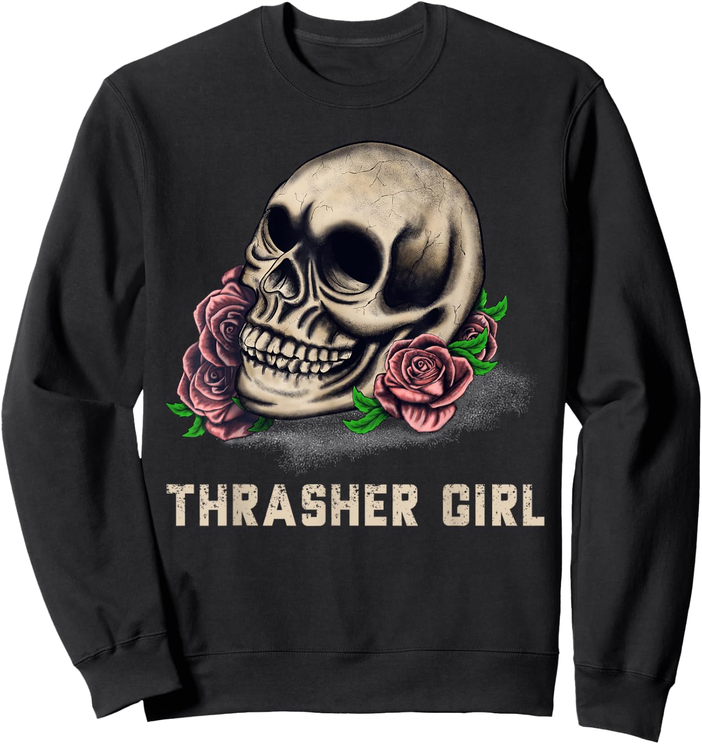 Thrasher Girl Thrasher Head Skull and Roses Graphic Sweatshirt - Sweatshirt | Black