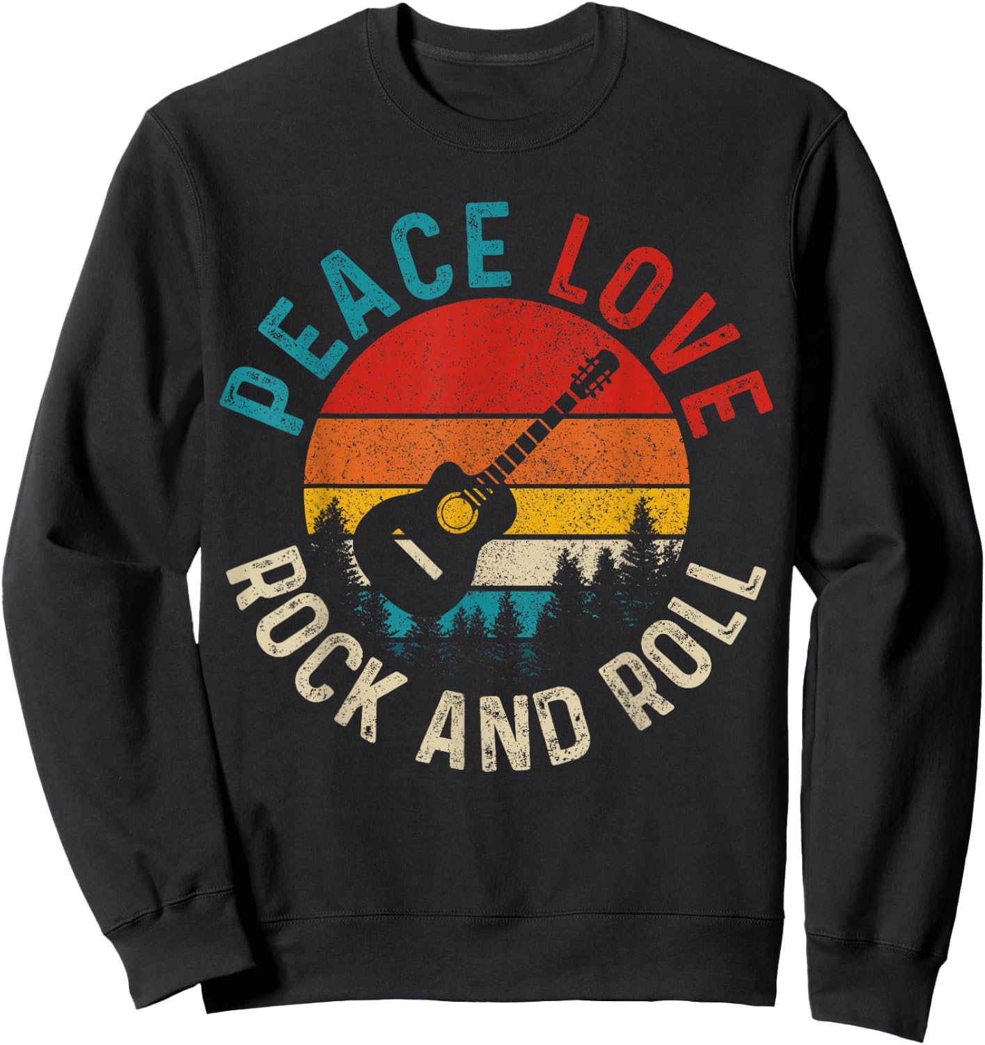 Peace Love & Rock & Roll Guitar Player Guitarist Vintage Sweatshirt - Sweatshirt | Black