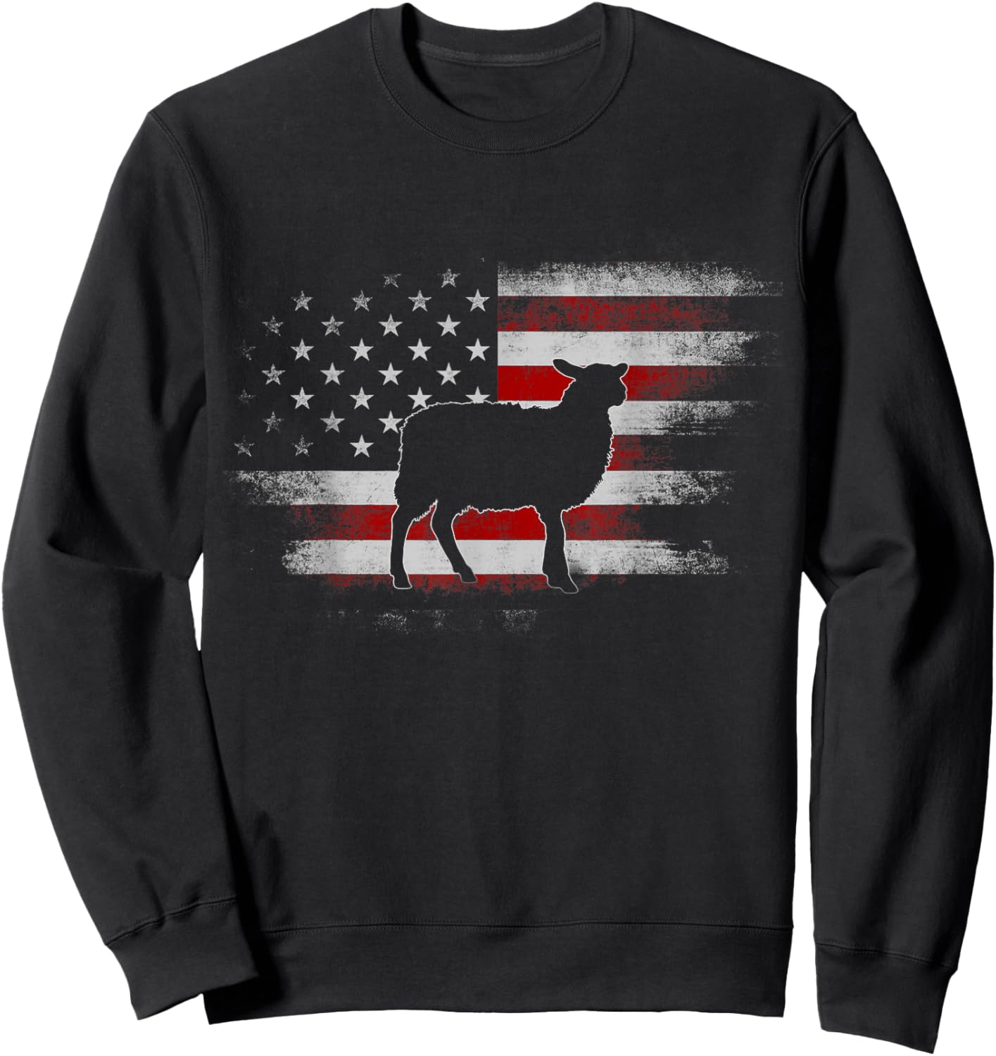 Farm Sheep 4th Of July Cool Sheep US Flag Vintage Design Women Kids Men Sweatshirt - Sweatshirt | Black