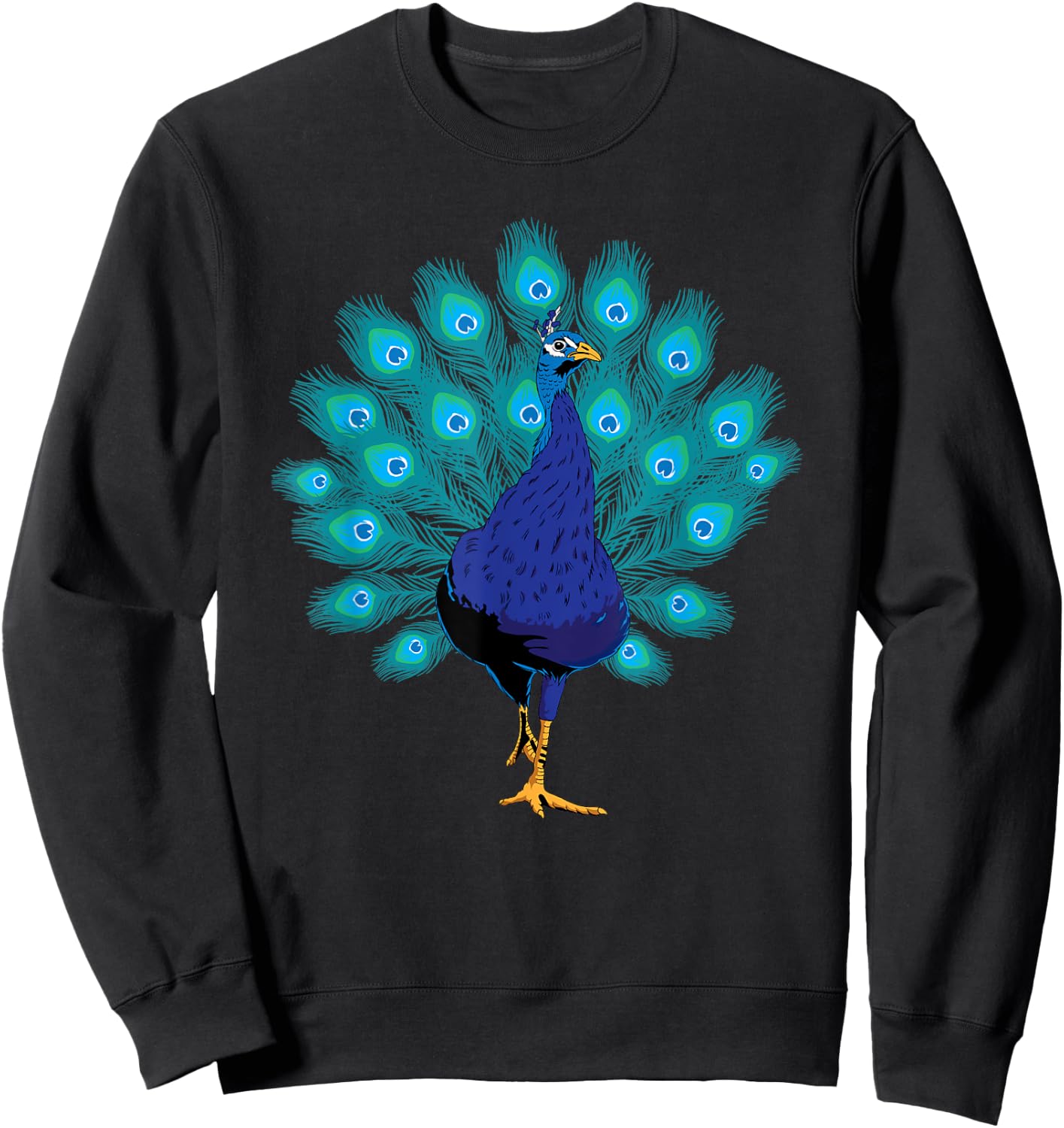Blue Peacock Print Teal Feathers Bird Lover Men Women Gifts Sweatshirt - Sweatshirt | Black