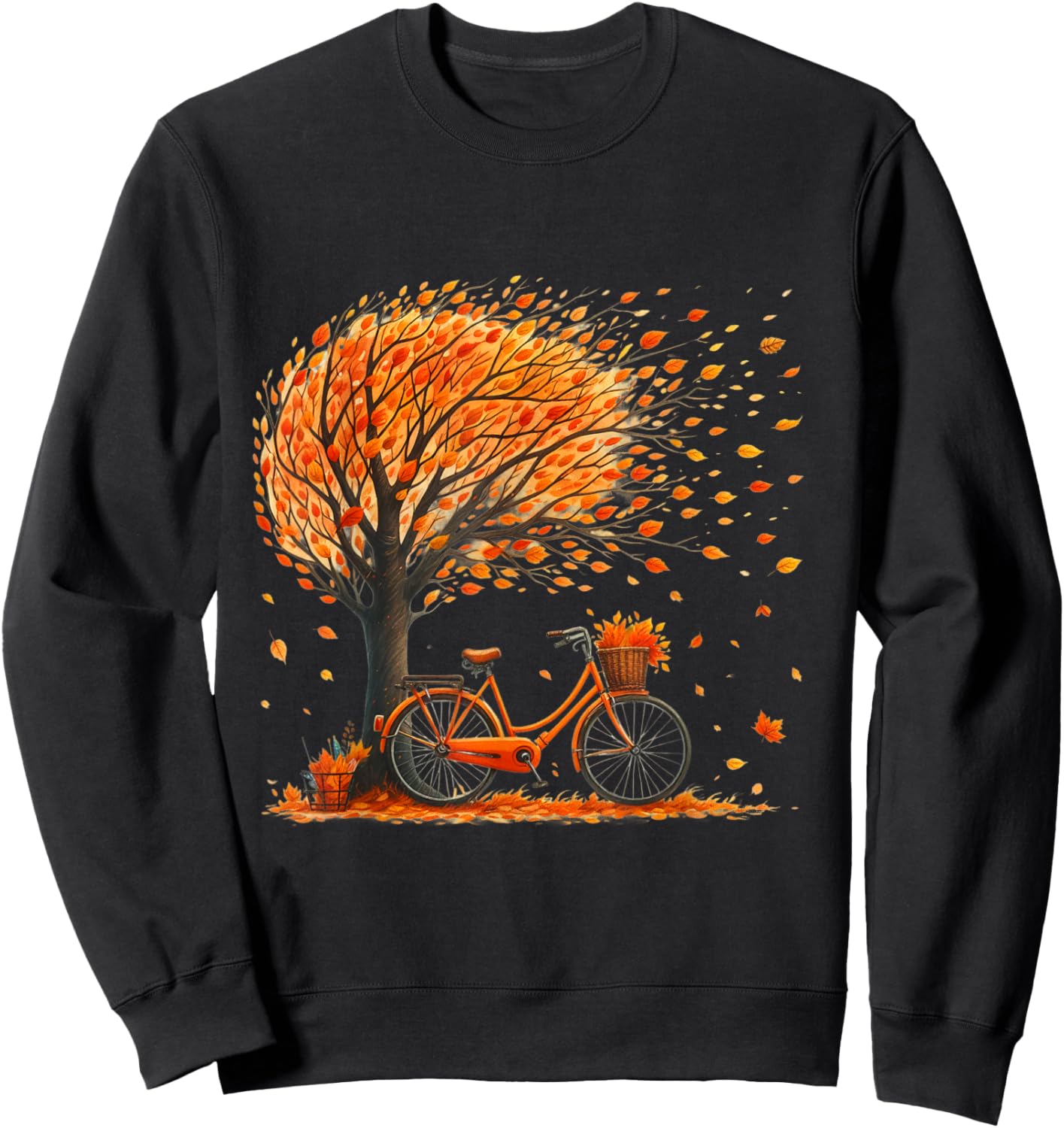 Retro Fall Leaves Tree Bicycle Autumn Season Fall Foliage Sweatshirt - Sweatshirt | Black