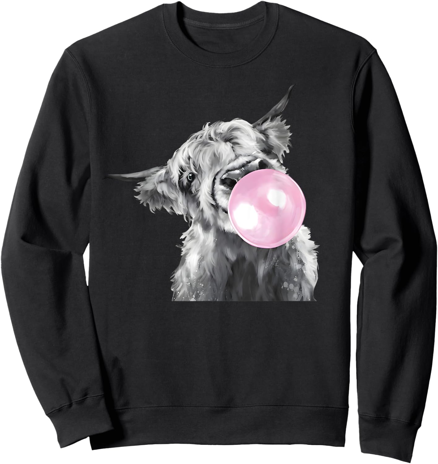 Cute Highland Cow With Bubblegum White And Black Western Sweatshirt - Sweatshirt | Black