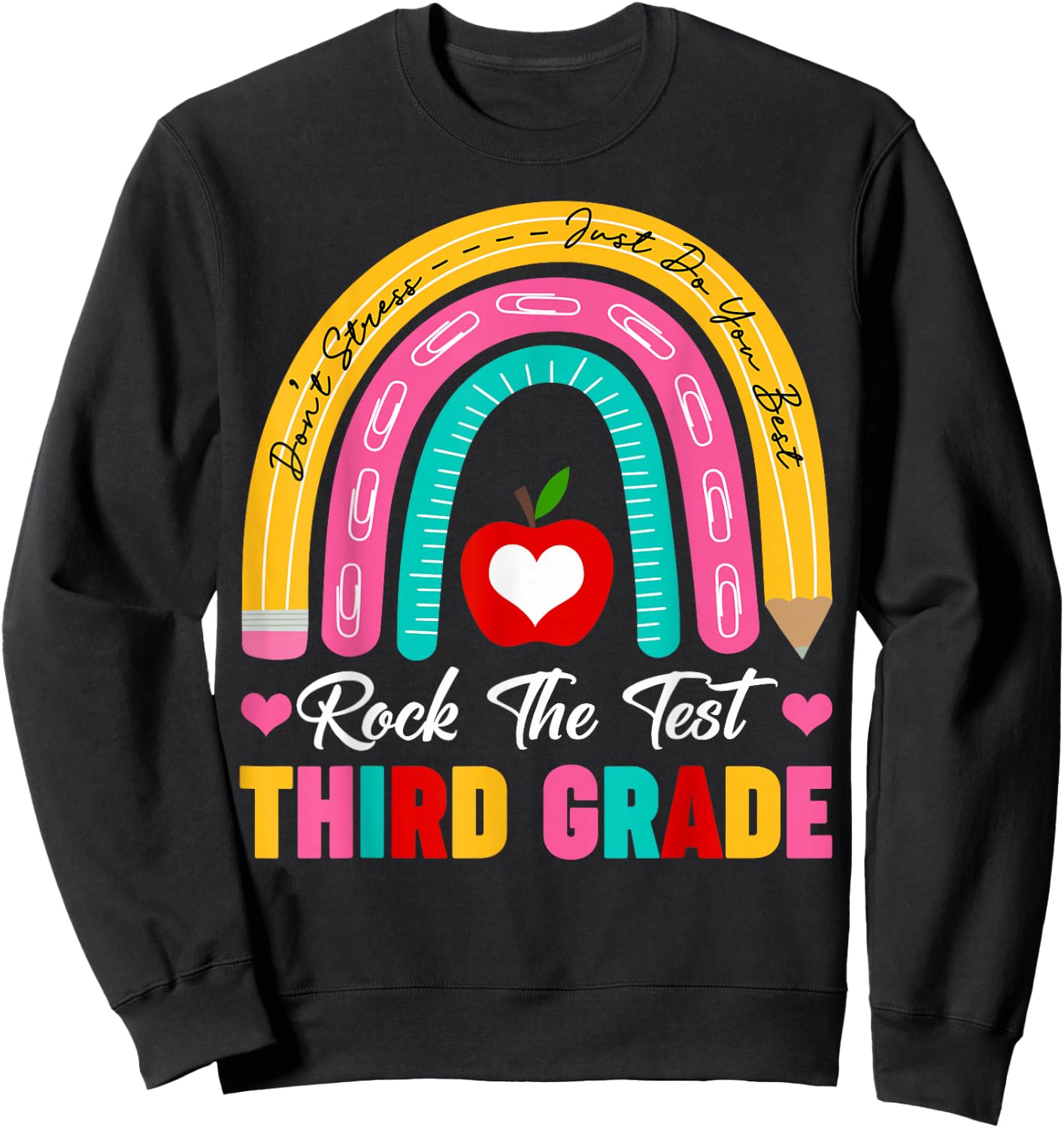 Rock The Test 3rd Third Grade Teacher Student Exam Test Day Sweatshirt - Sweatshirt | Black