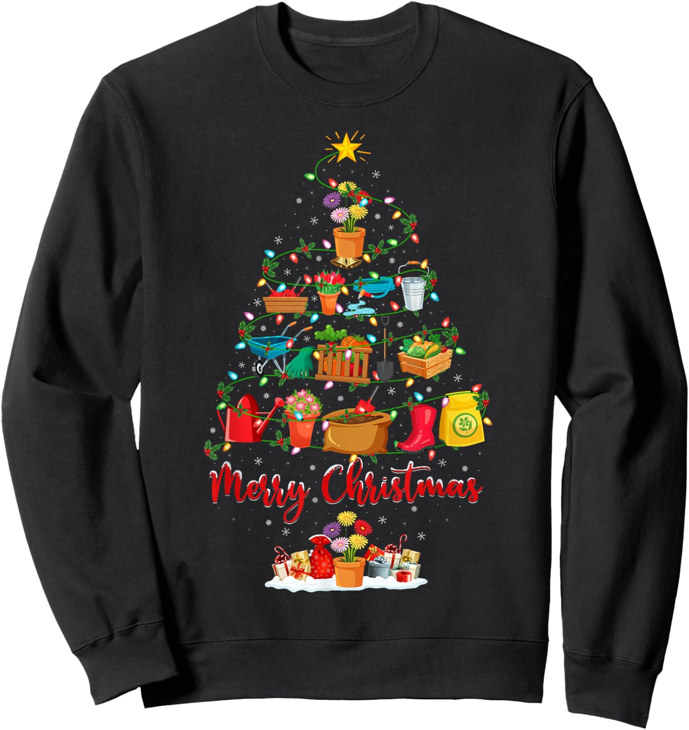 Garden Plant Xmas Lighting Santa Gardening Christmas Tree Sweatshirt - Sweatshirt | Black