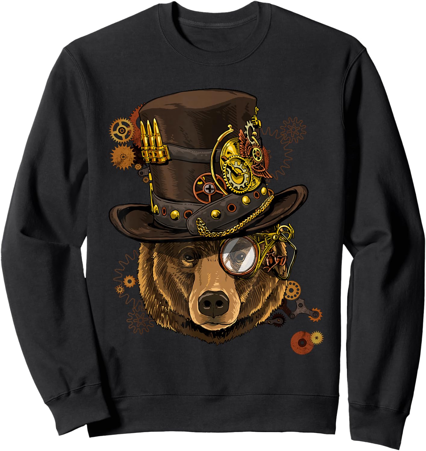 Steampunk Gears Grizzly Bear Face Zoo Animal Bear Lovers Sweatshirt - Sweatshirt | Black