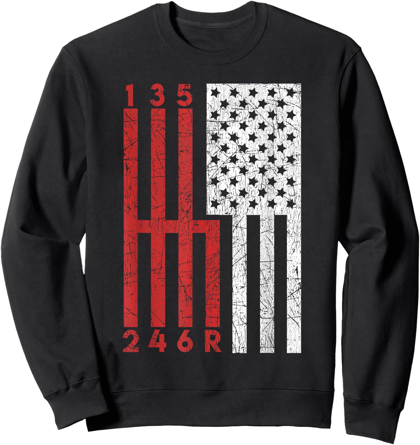 Funny Stick Shift USA Flag Muscle Car 6 Gears Mechanic Gift Sweatshirt - Sweatshirt | Black