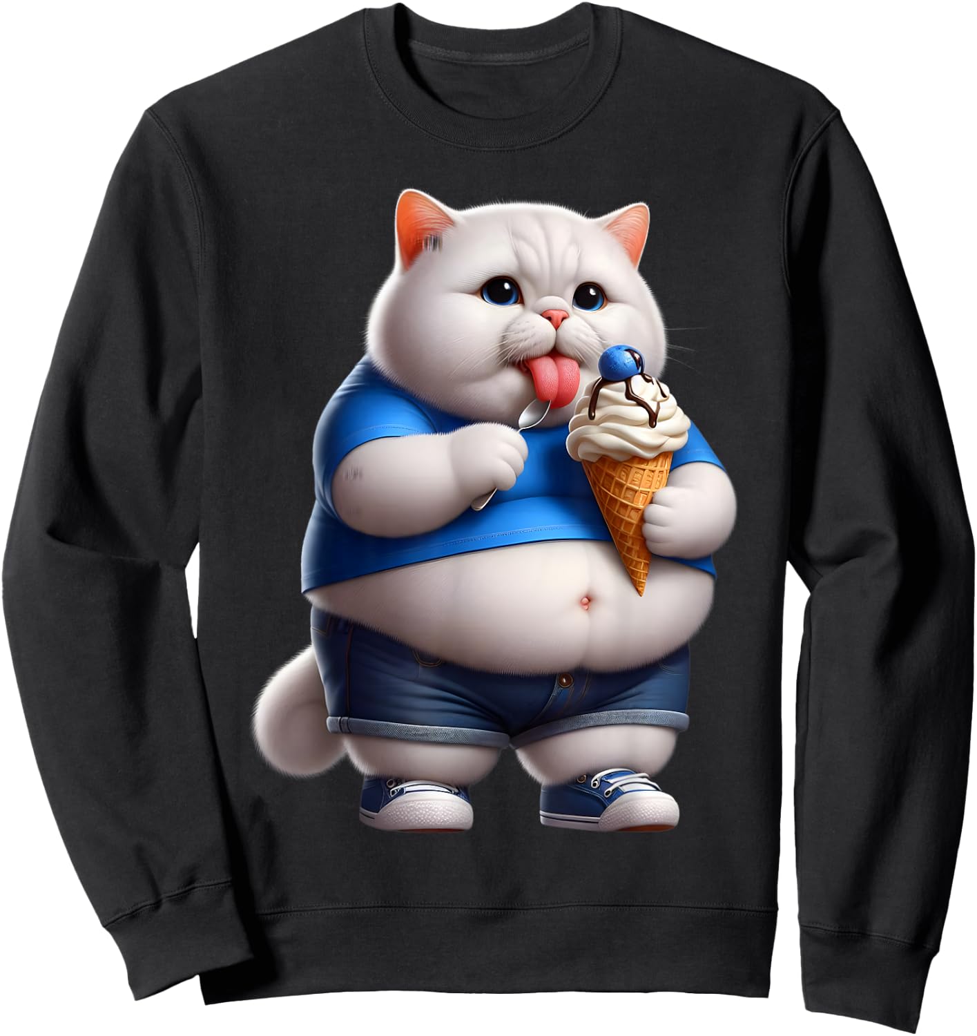 Funny Fat Cat Men Women Kids Ice Cream Fat Kitten Cat Lover Sweatshirt - Sweatshirt | Black