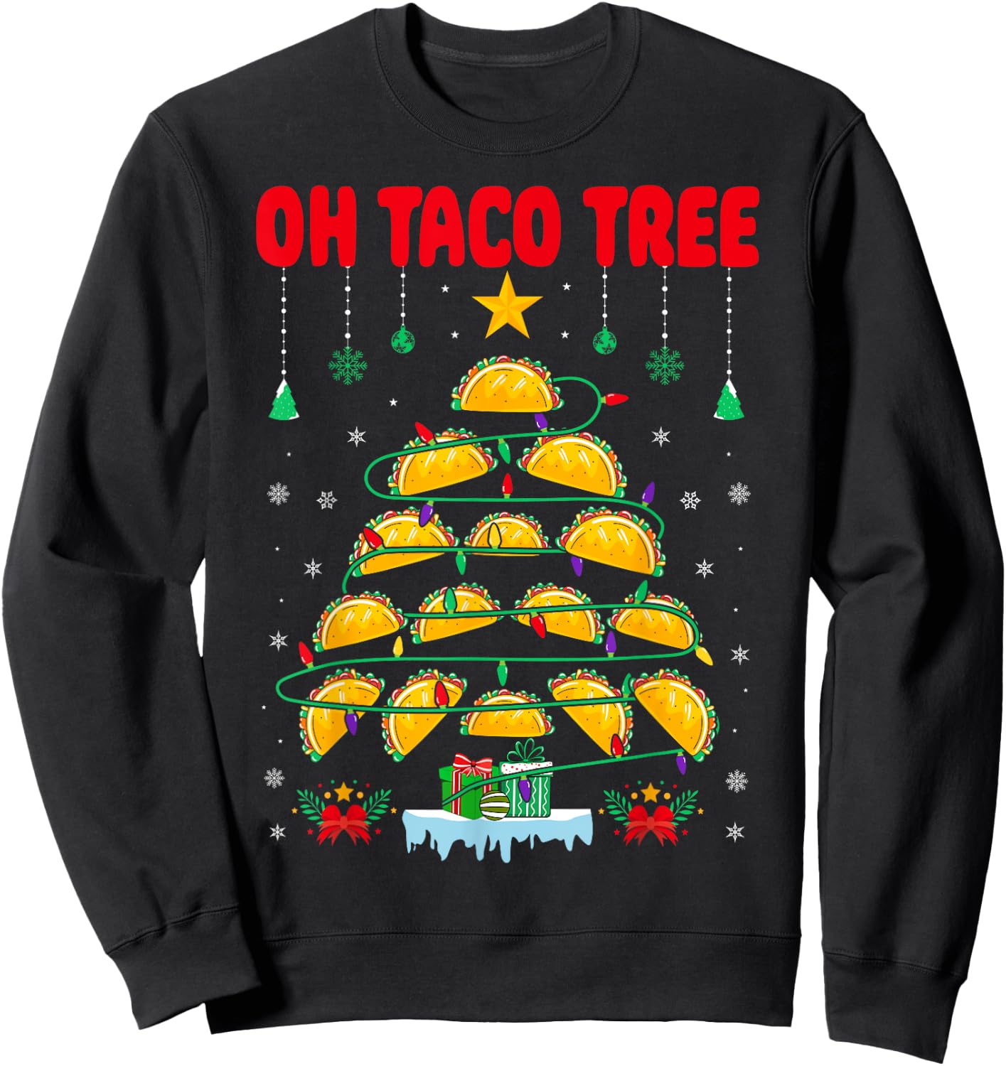 Oh Taco Tree Mexican Food Taco Lover Santa Christmas Taco Sweatshirt - Sweatshirt | Black