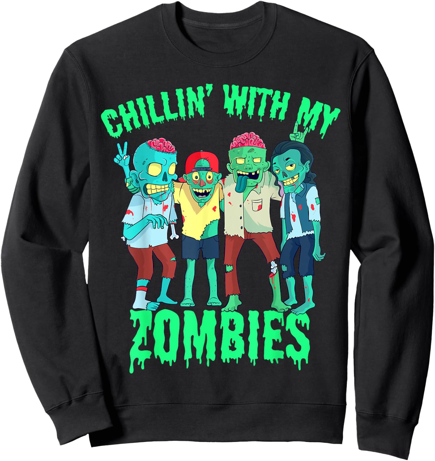 Chillin with my Zombies Halloween Boys Kids Zombie Sweatshirt - Sweatshirt | Black