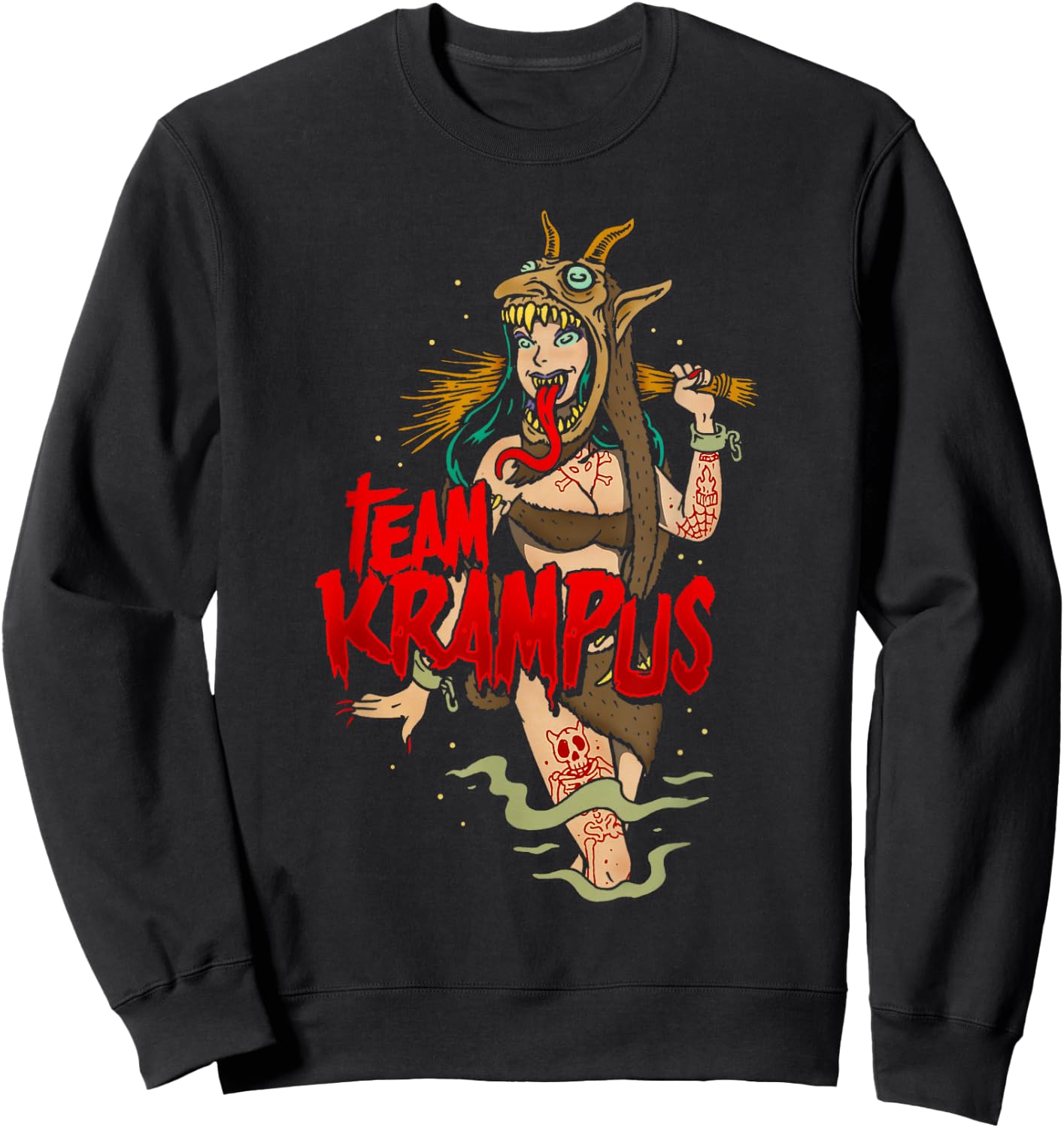 Team Krampus Pinup Goth Emo Girl Christmas Sweatshirt - Sweatshirt | Black