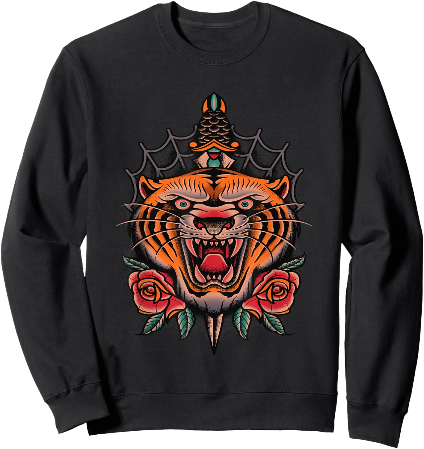 American Traditional Tiger Tattoo Sweatshirt - Sweatshirt | Black