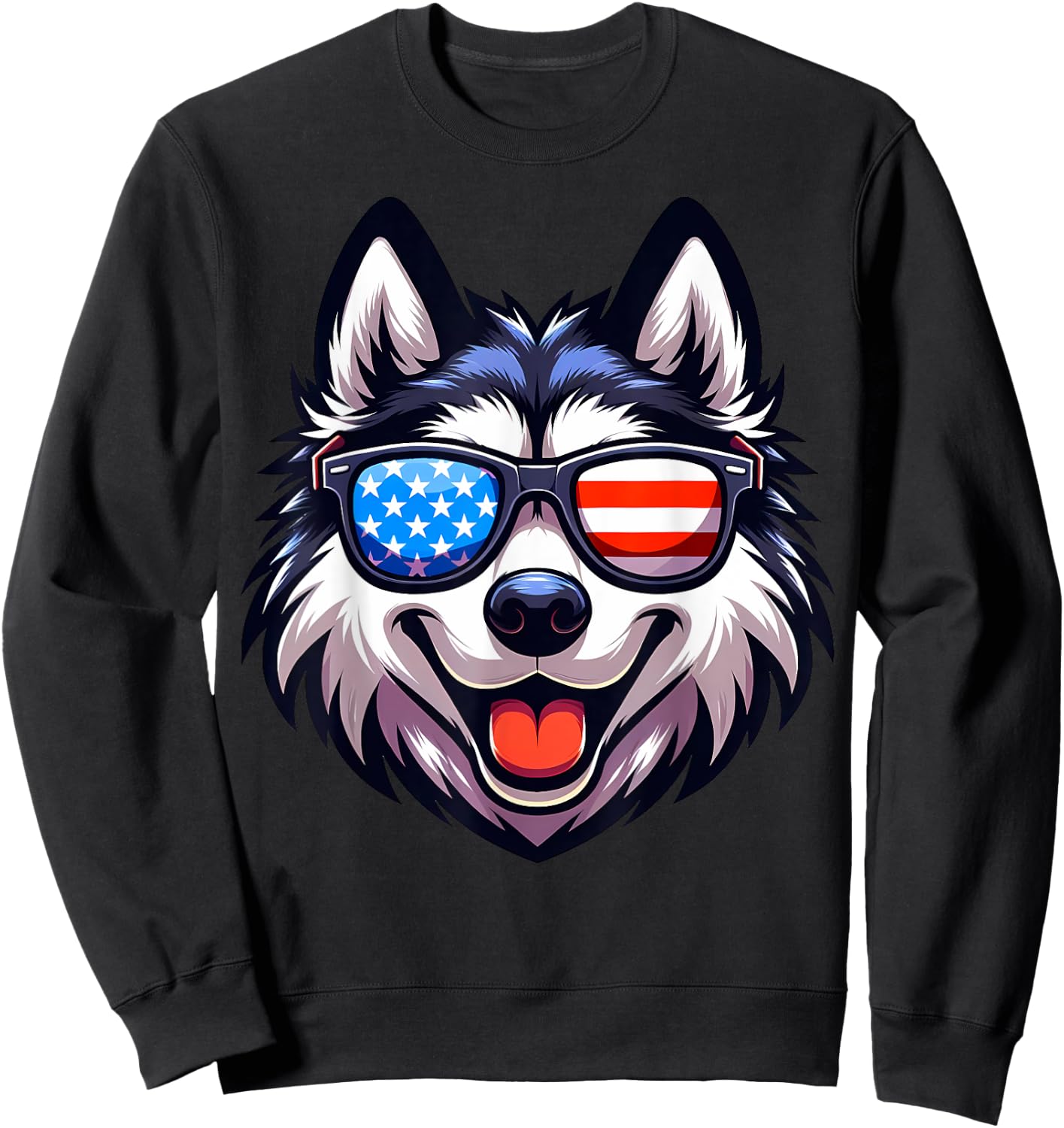 Husky Patriotic American Flag USA Sunglasses Dog Men Women Kids Sweatshirt - Sweatshirt | Black