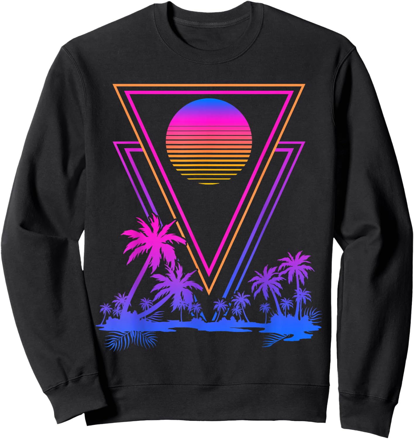 Retro Synthwave Aesthetic 1980s Palm Trees 90s Vaporwave Sweatshirt - Sweatshirt | Black