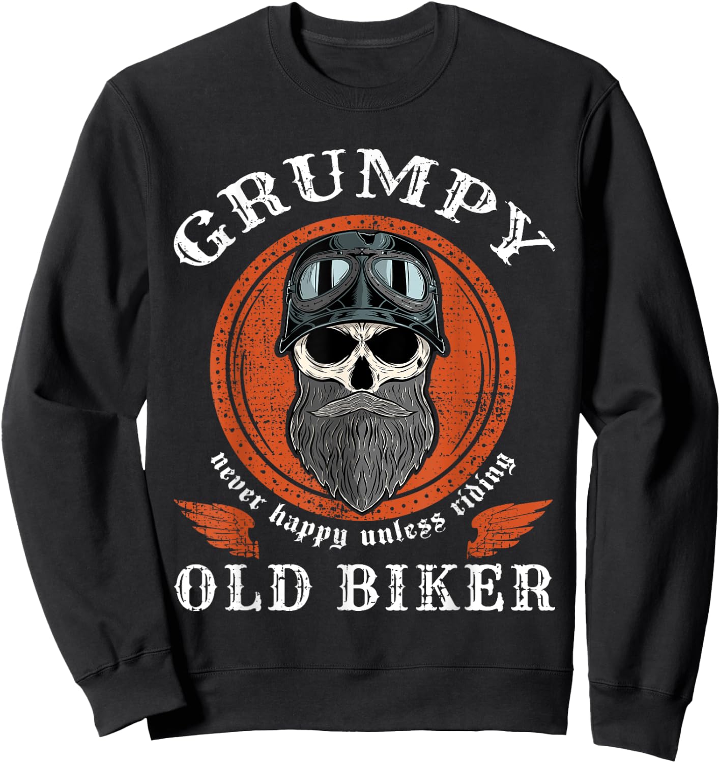 Vintage Grumpy Old Biker Skull With Beard Helmet Motorcycle Sweatshirt - Sweatshirt | Black