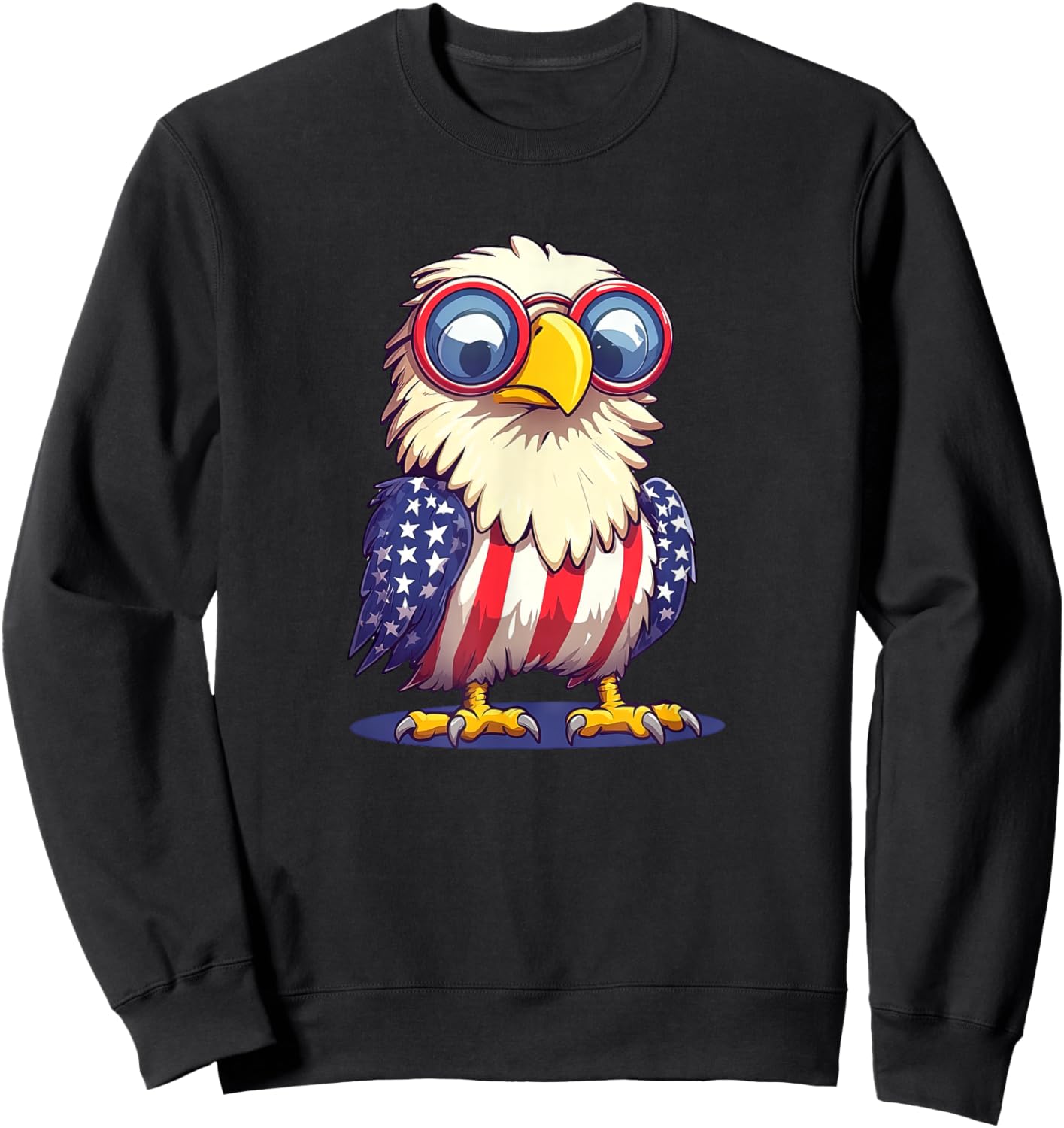 Funny Patriotic Eagle in American Flag Outfit Cartoon Sweatshirt - Sweatshirt | Black