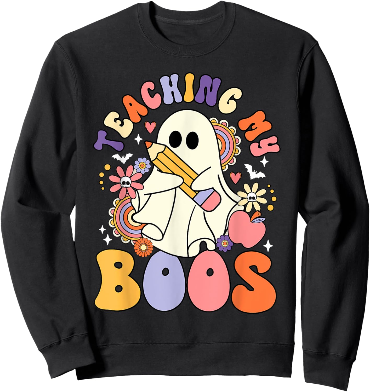 Teaching My Boos Trick Or Teach Cute Ghost Teacher Halloween Men Women Kids Sweatshirt - Sweatshirt | Black