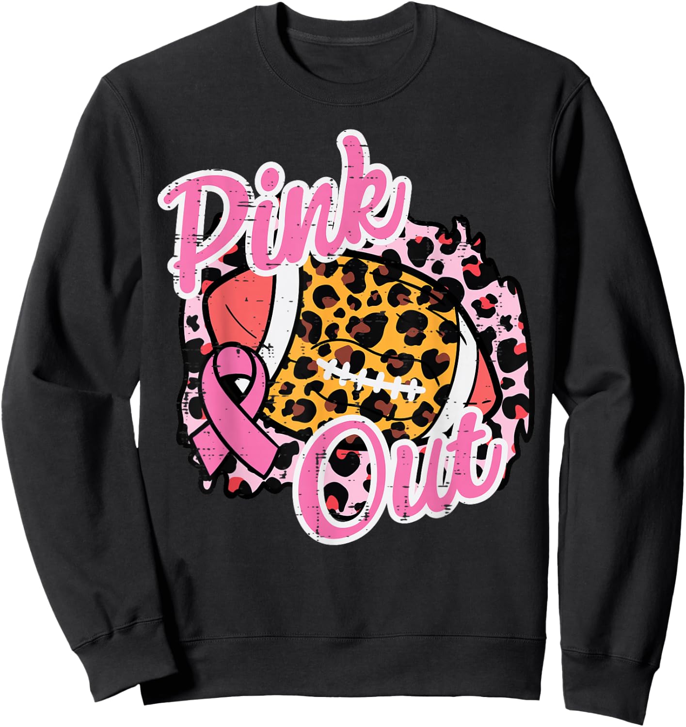 Breast Cancer Awareness Football Pink Out Women Girls Kids Sweatshirt - Sweatshirt | Black