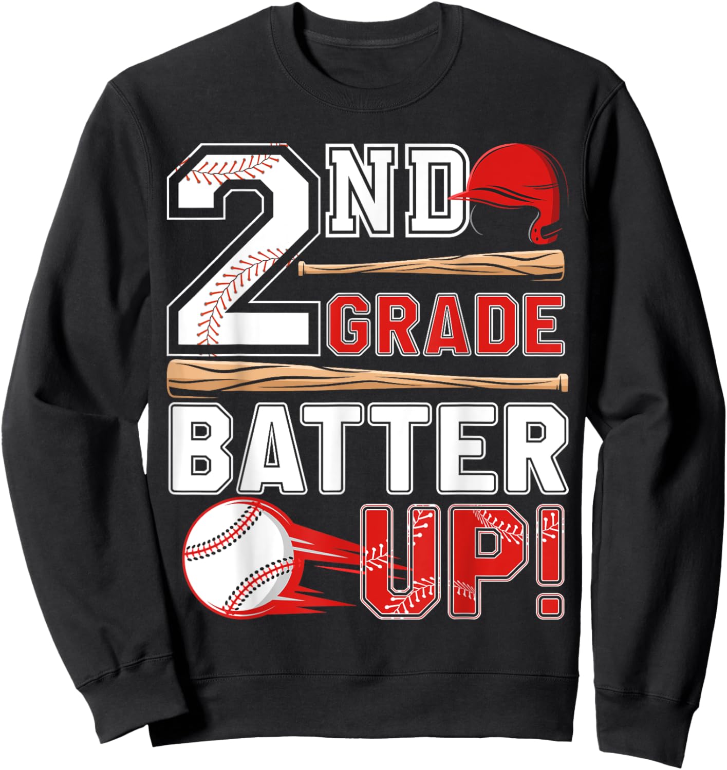 funny 2nd Grade Batter Up Baseball First Day of School Sweatshirt - Sweatshirt | Black