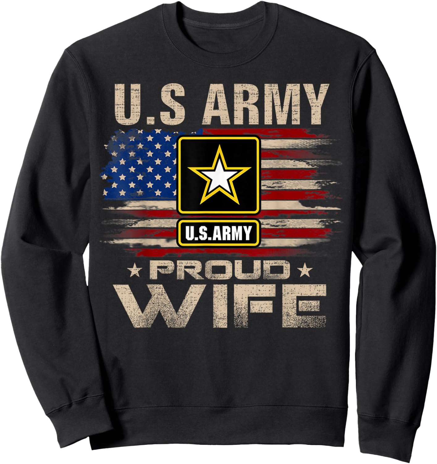 Vintage U.S Army Proud Wife With American Flag Sweatshirt - Sweatshirt | Black