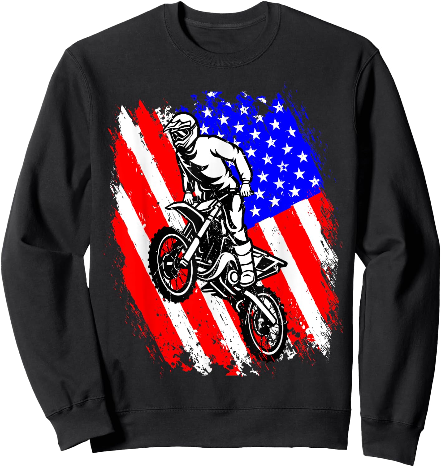 Dirt Bike USA Flag Motocross American Flag Sweatshirt - Sweatshirt | Black