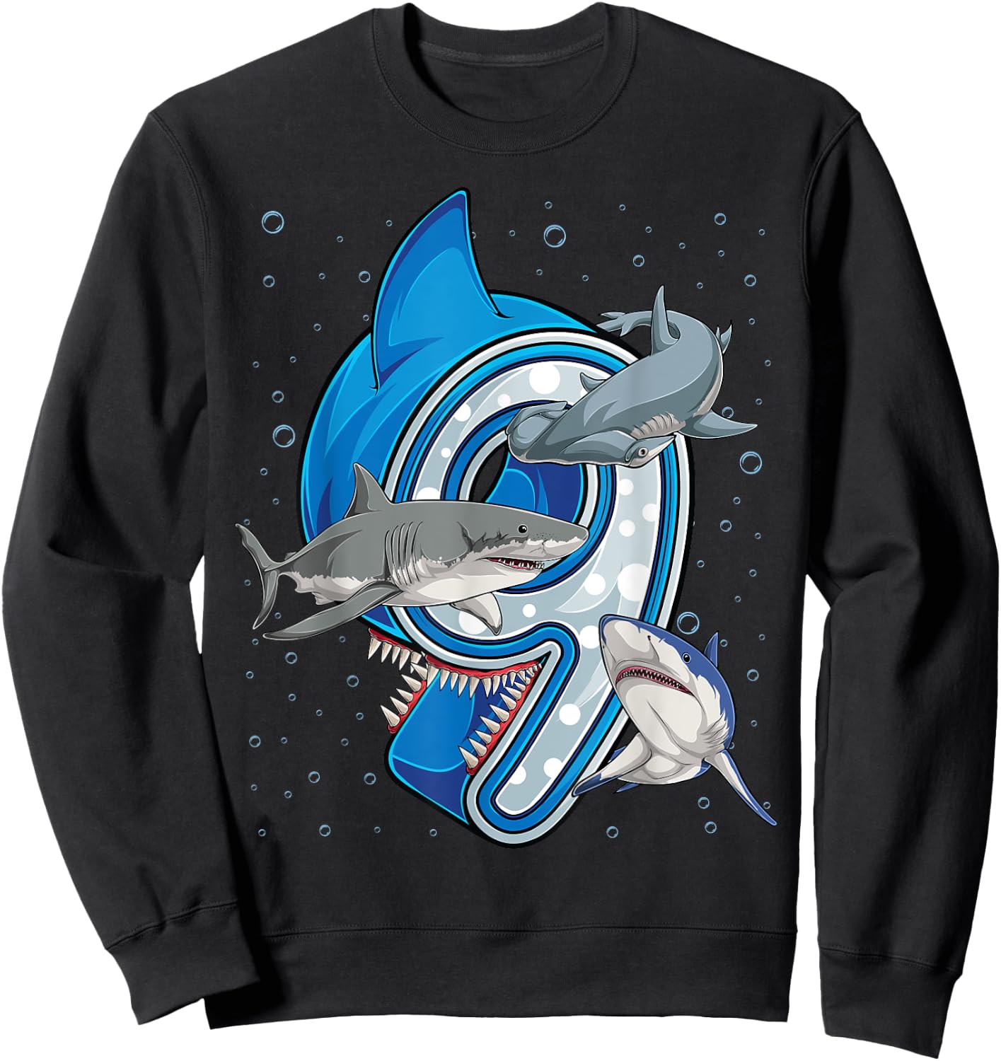 9th Birthday Boys Shark 9 years Old Ocean Shark B-day Sweatshirt - Sweatshirt | Black
