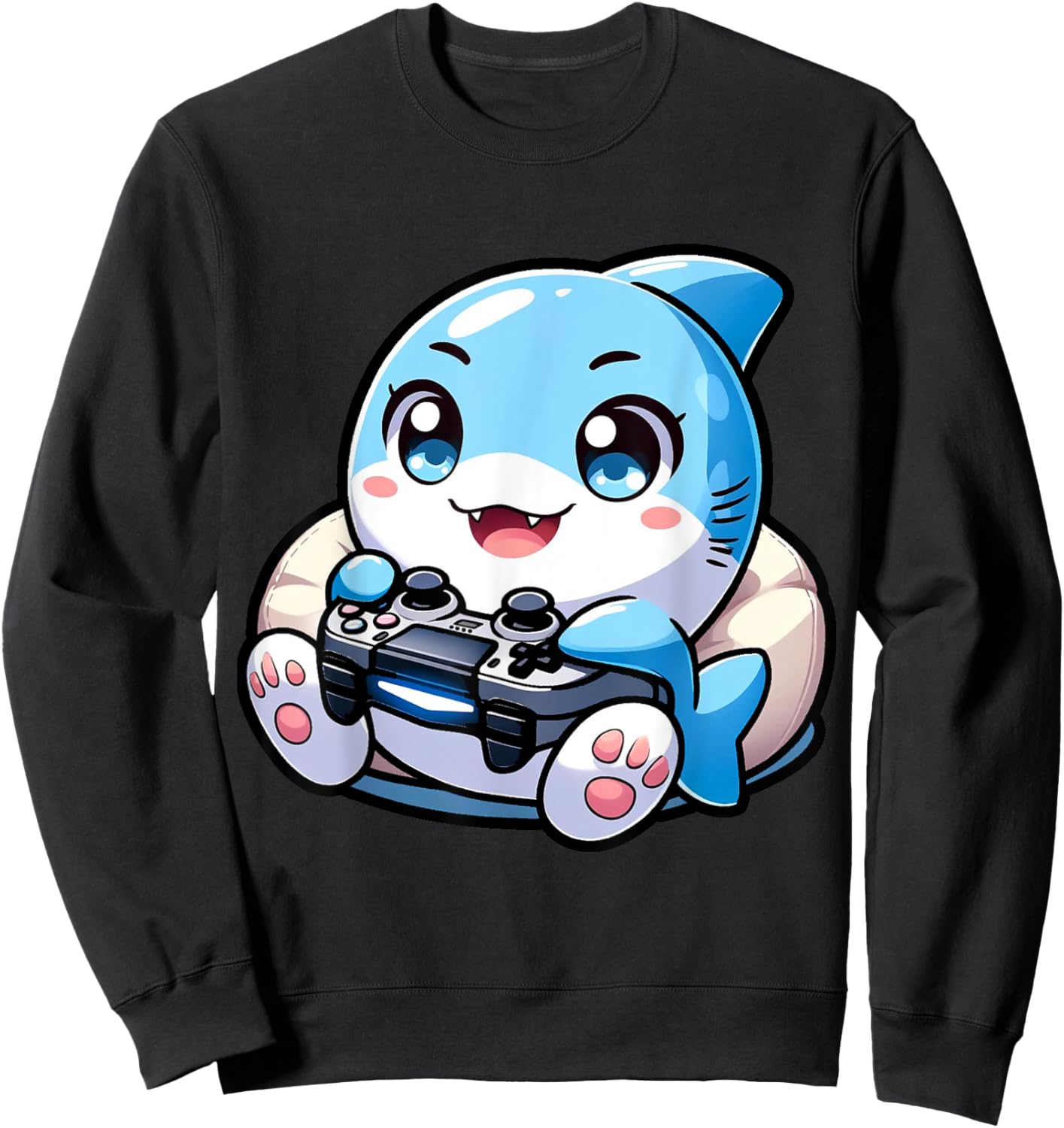Cute Shark Playing Console Video Games - Shark Gaming Sweatshirt - Sweatshirt | Black