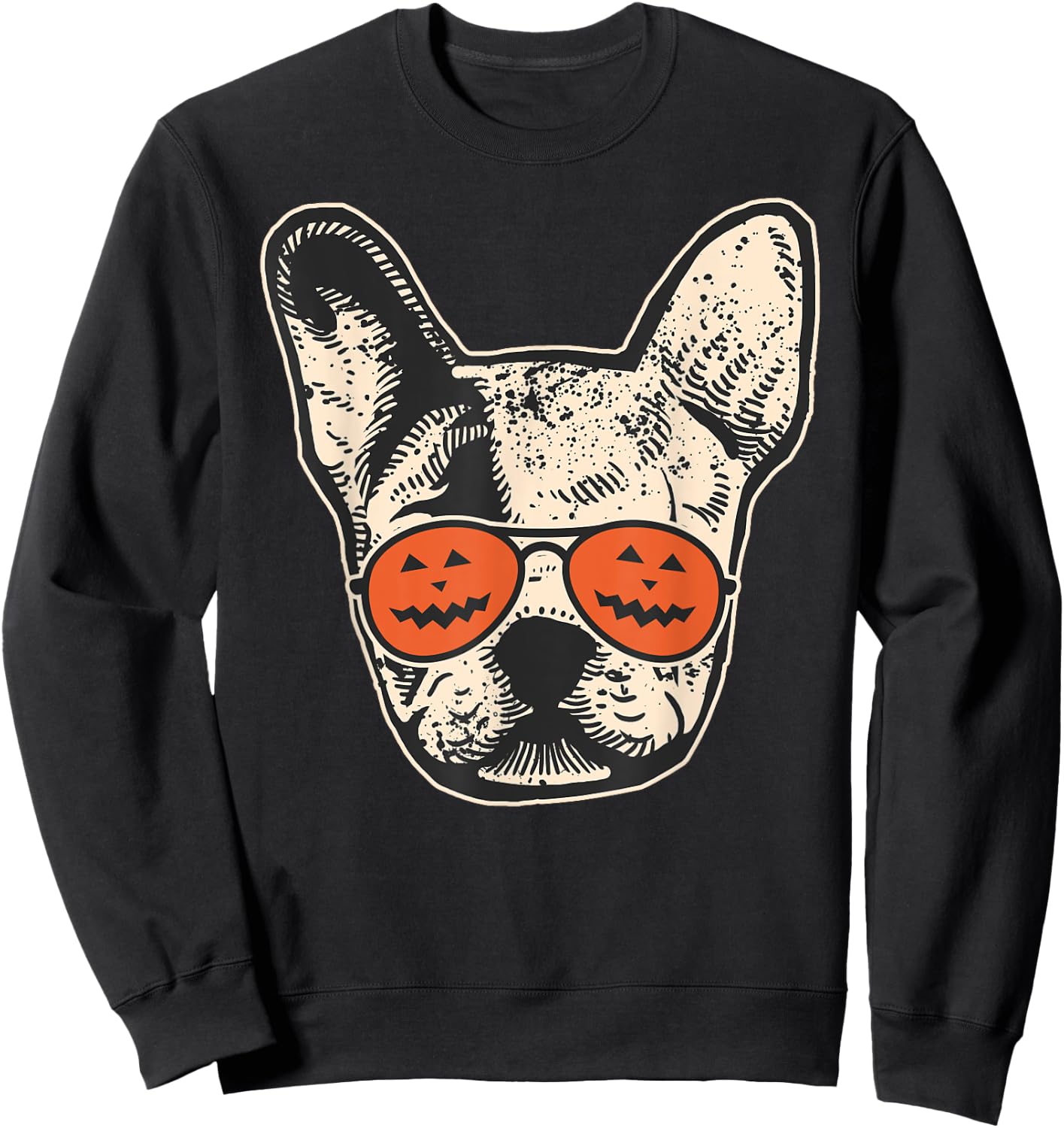 Frenchie in Pumpkin Sunglasses - French Bulldog Halloween Sweatshirt - Sweatshirt | Black