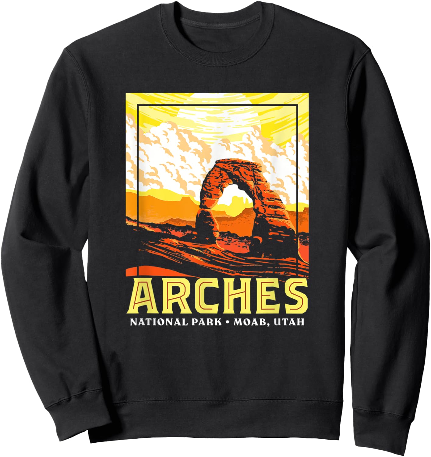 Arches National Park Retro WPA Style Vintage Graphic Sweatshirt - Sweatshirt | Black