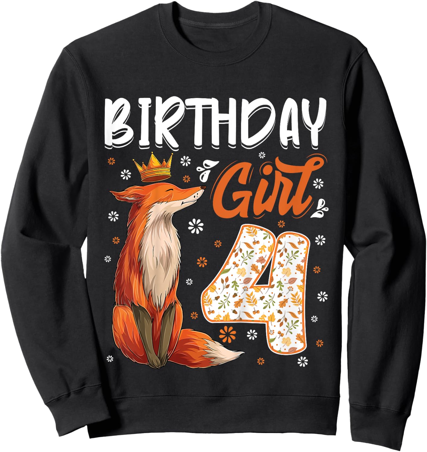 Kids Fox Animal Lovers 4th Birthday Girl Fox B-day 4 year old Sweatshirt - Sweatshirt | Black