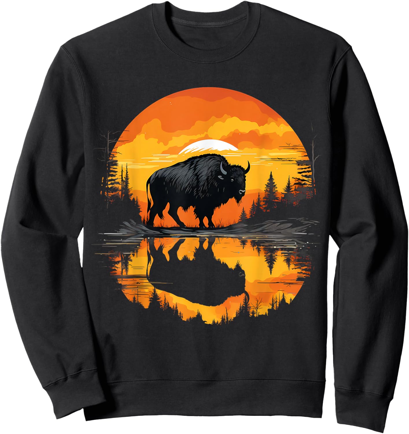 Buffalo Sunset Wildlife Safari Nature Bison Motif Savanna Sweatshirt - Sweatshirt | Black