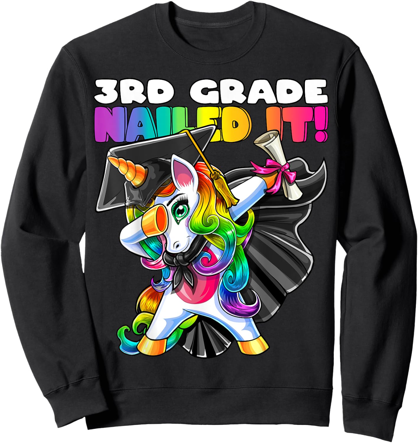 Dabbing Unicorn 3rd Grade Graduation Cap Gown Gift Girls Sweatshirt - Sweatshirt | Black