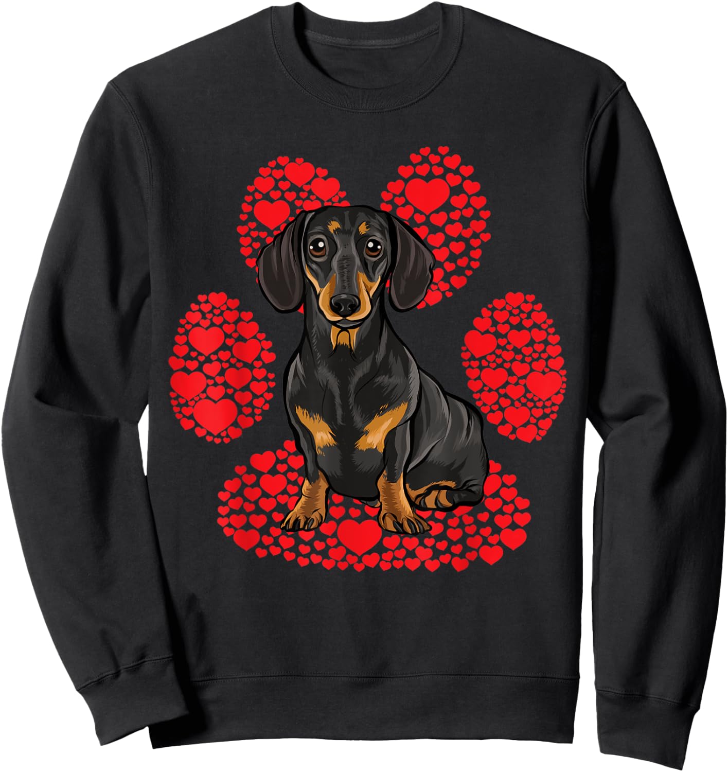 Black Dachshund Valentines Day Dog Love Paw Women Kids Sweatshirt - Sweatshirt | Black