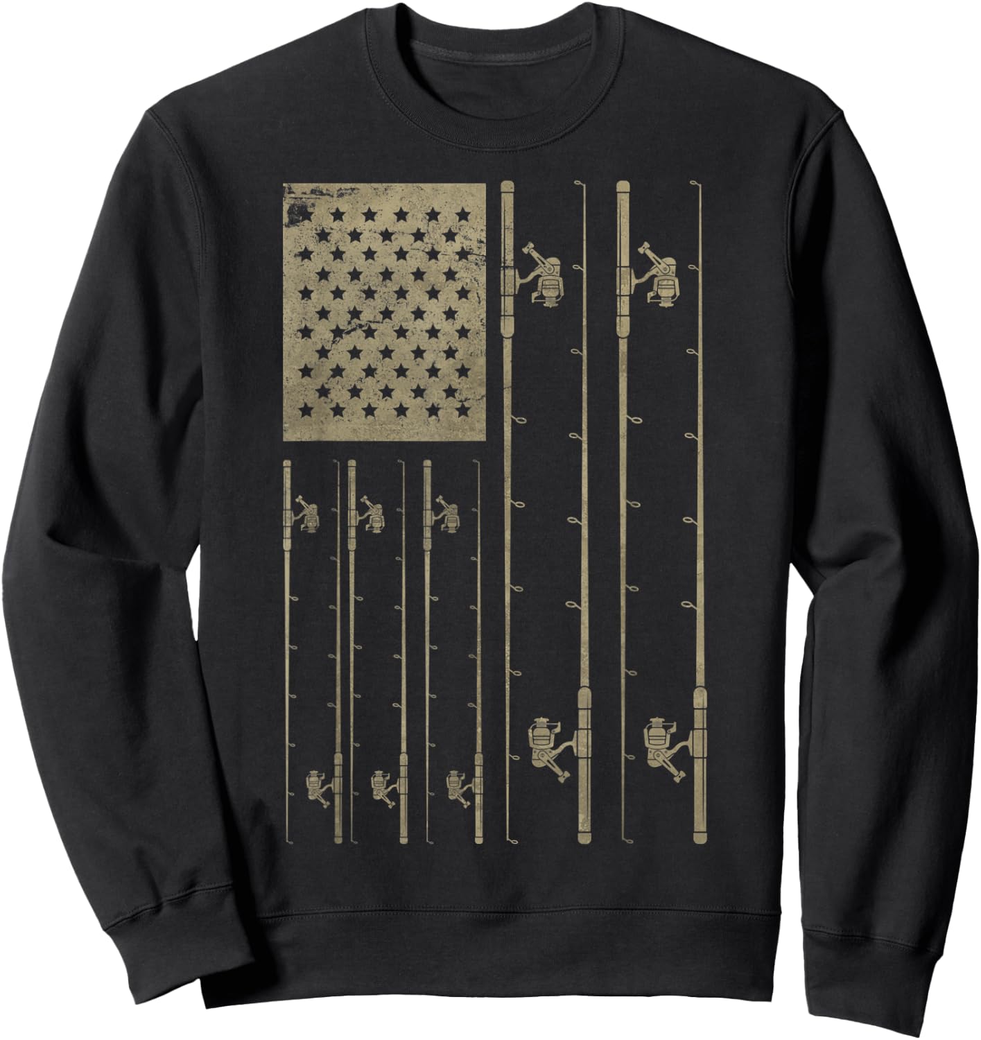 Fishing American Flag Gift Fisherman USA Flag Fishing Sweatshirt - Sweatshirt | Black