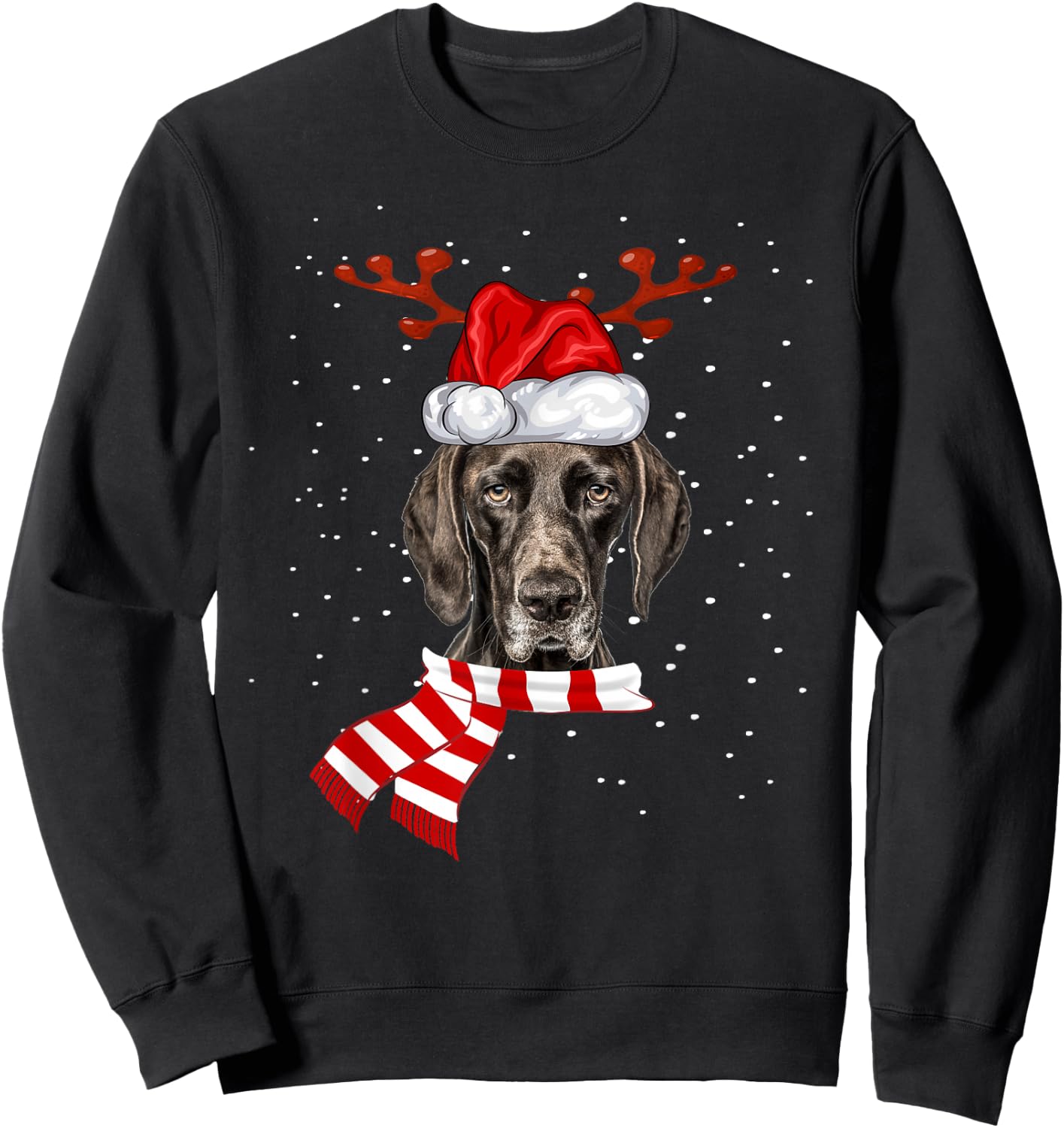 German Shorthaired Pointer Dog Antlers Santa Hat Christmas Sweatshirt - Sweatshirt | Black