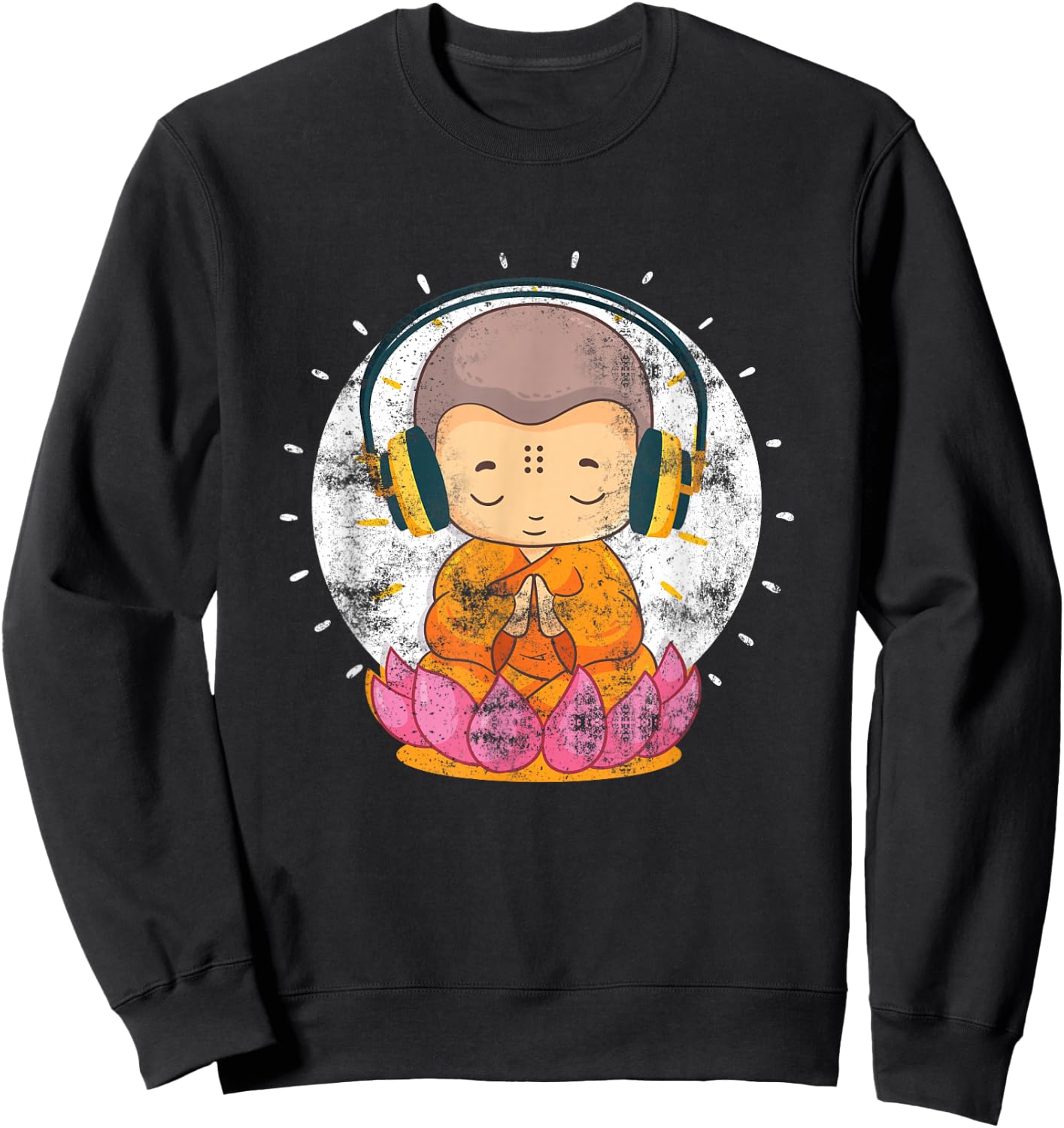 Funny Buddha With Headphones Buddhist Music Lover Gift Sweatshirt - Sweatshirt | Black