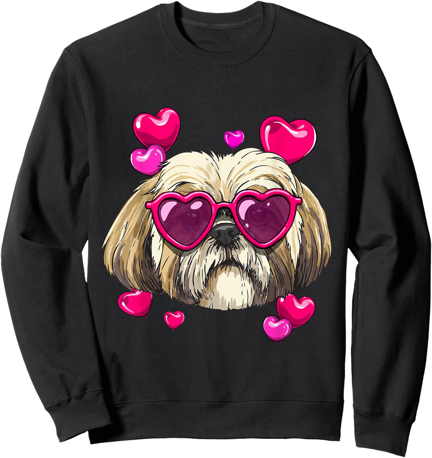Valentines Shih Tzu Shirt Pet Dog Face Heart Shih Tzu Lover Sweatshirt - Sweatshirt | Black