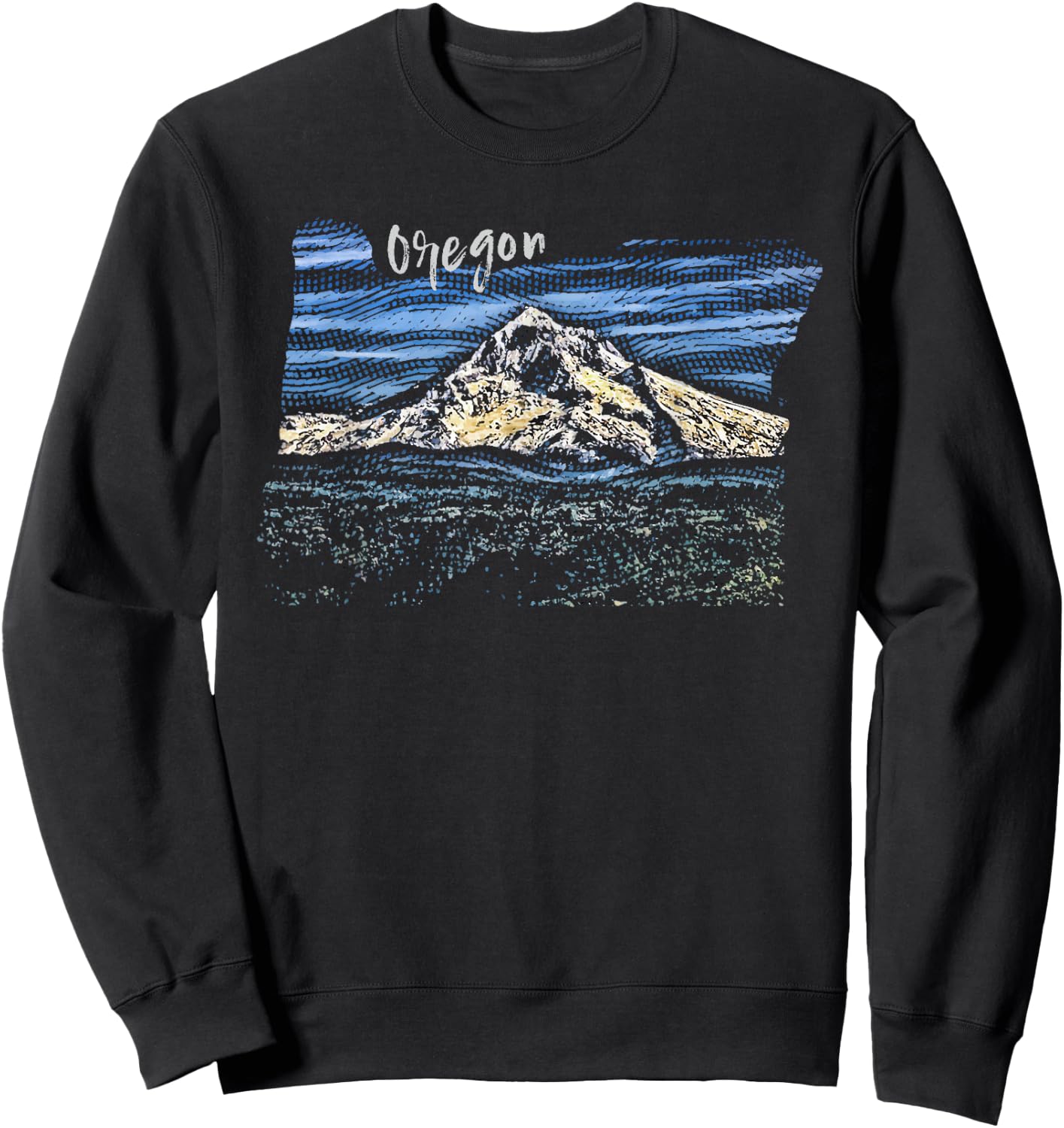 Mt. Hood Oregon Hand Drawn Engraving Sweatshirt - Sweatshirt | Black
