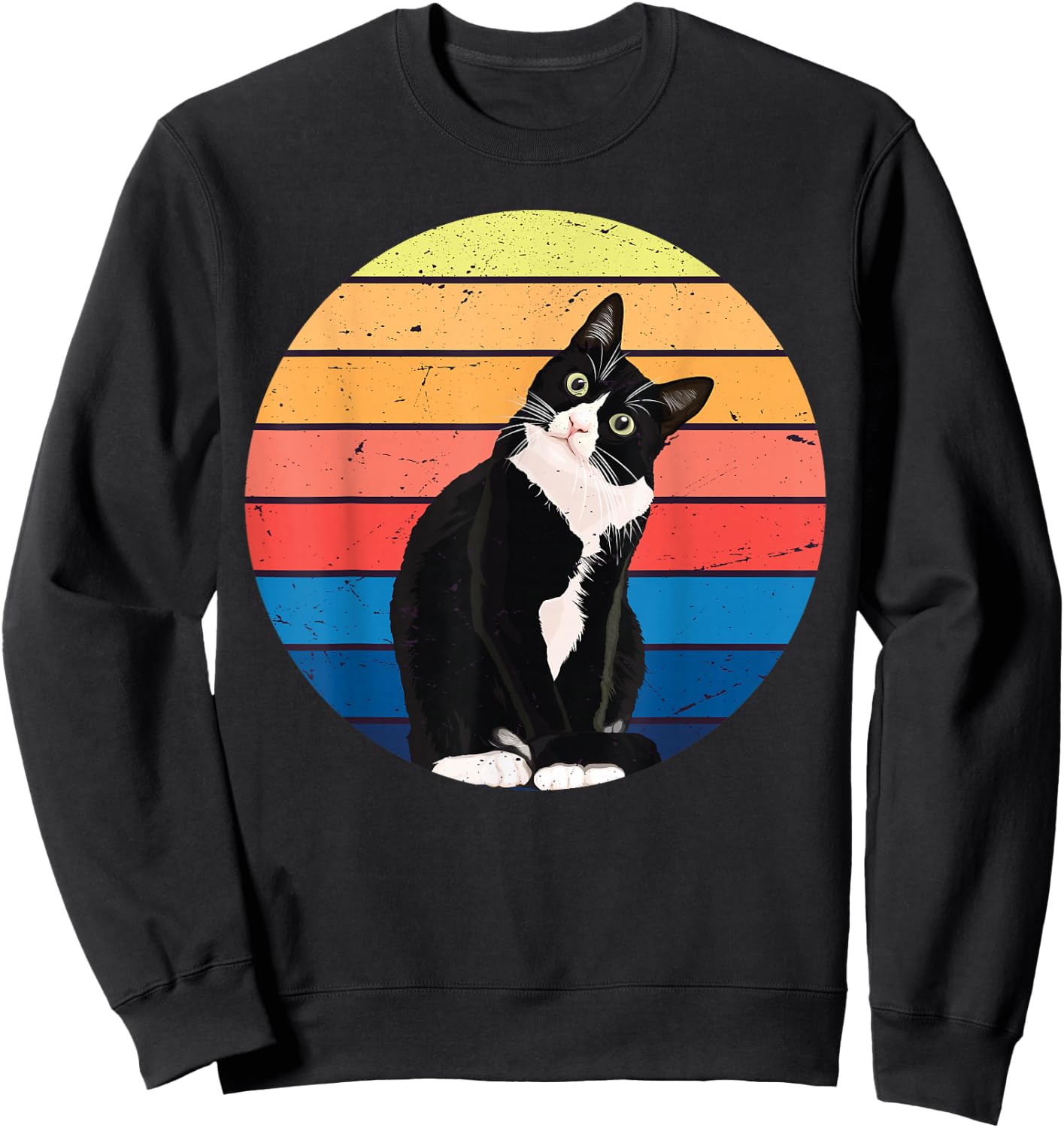 Tuxedo Cat Gift Retro Colors for Animal Lovers Sweatshirt - Sweatshirt | Black