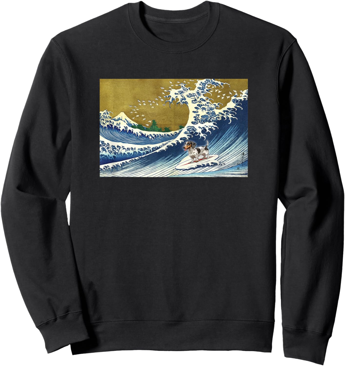 Funny Retro Vintage Surfing A Wave Piebald Dachshund Lover Sweatshirt - Sweatshirt | Black