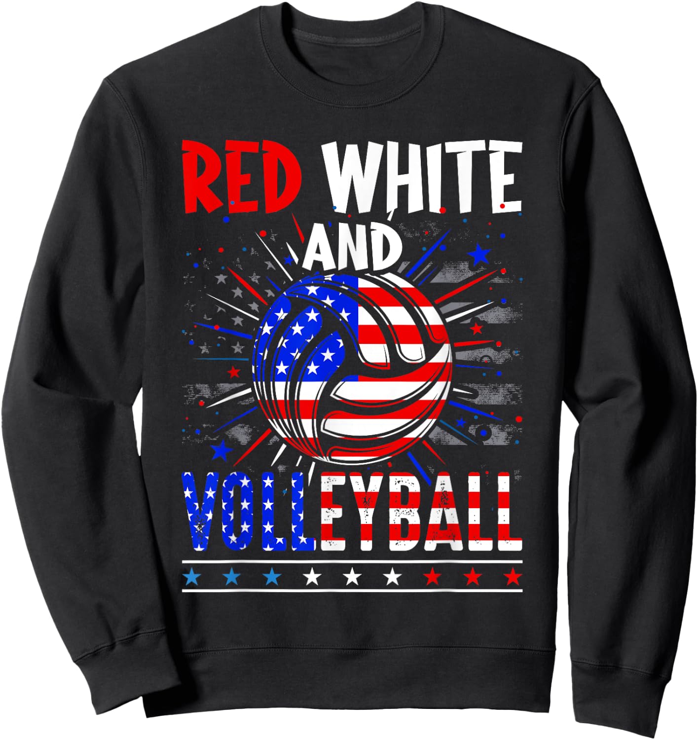 Red White And Volleyball 4th Of July American Flag Player Sweatshirt - Sweatshirt | Black