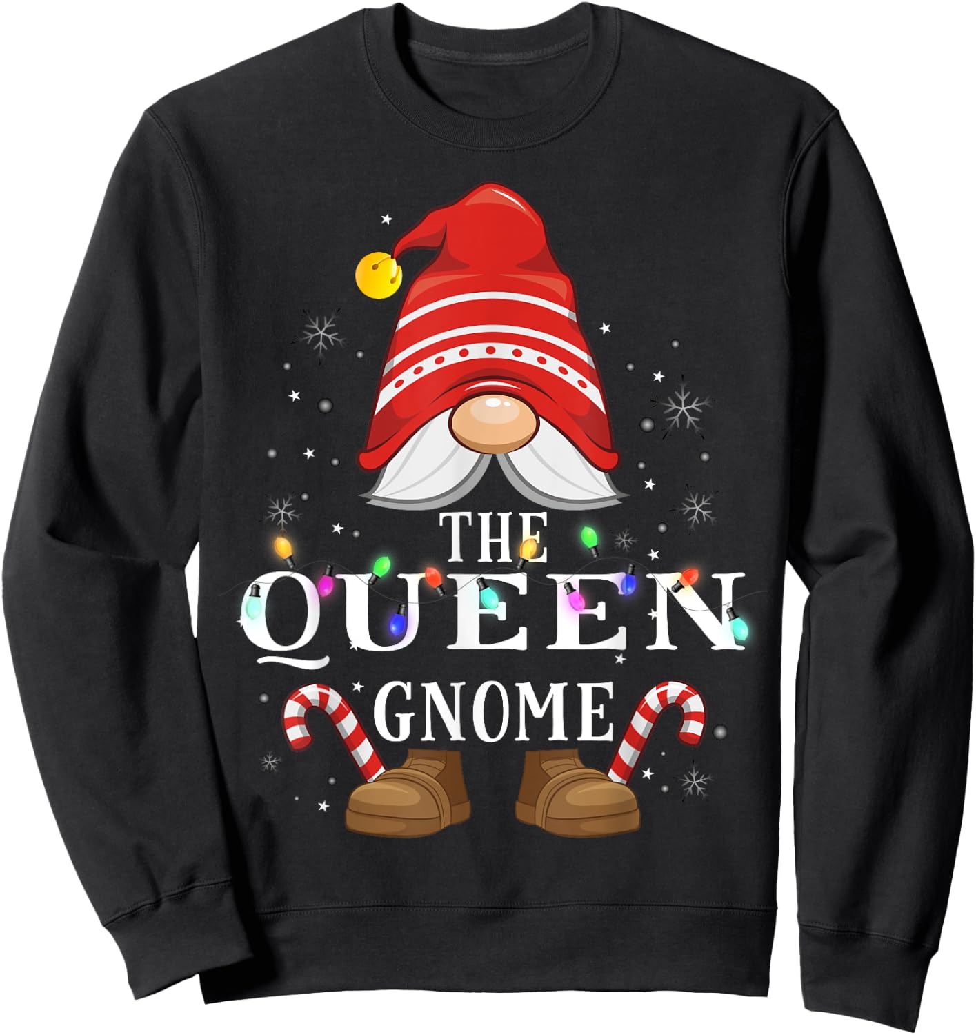 The Queen Gnome Family Christmas Pajama Party Sweatshirt - Sweatshirt | Black