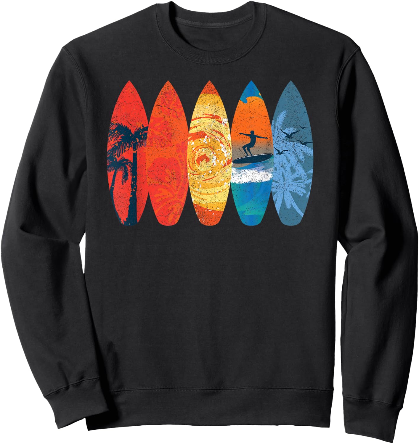 Surfing Surfer Palm Tree Surfboard Sunset Wave Sweatshirt - Sweatshirt | Black